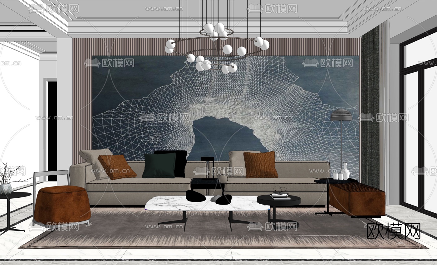 现代简约客厅su模型