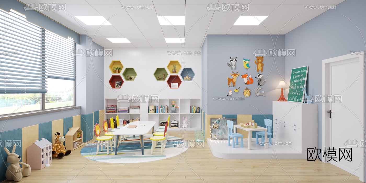 现代幼儿园阅读室3d模型下载