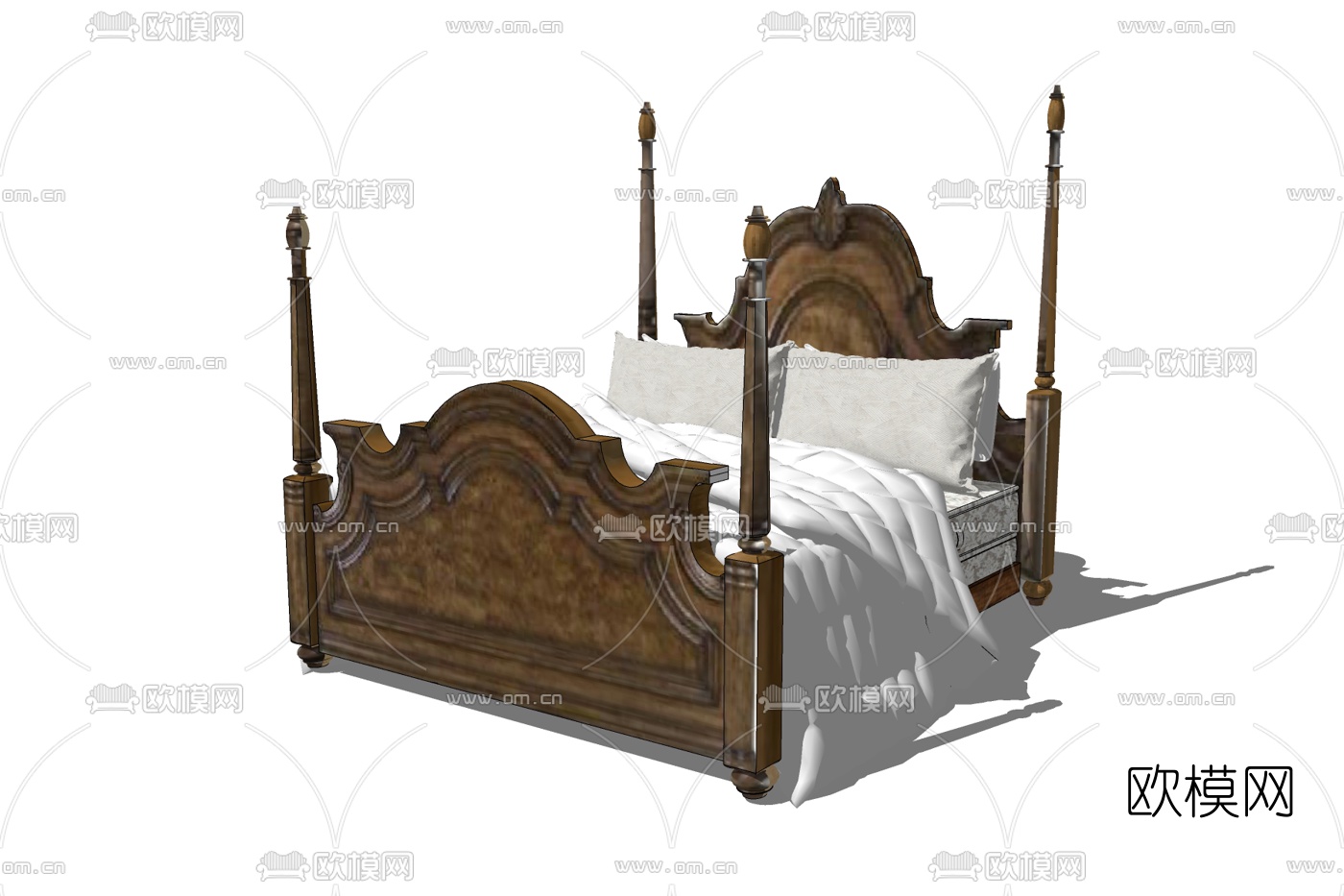 美式双人床免费su模型下载