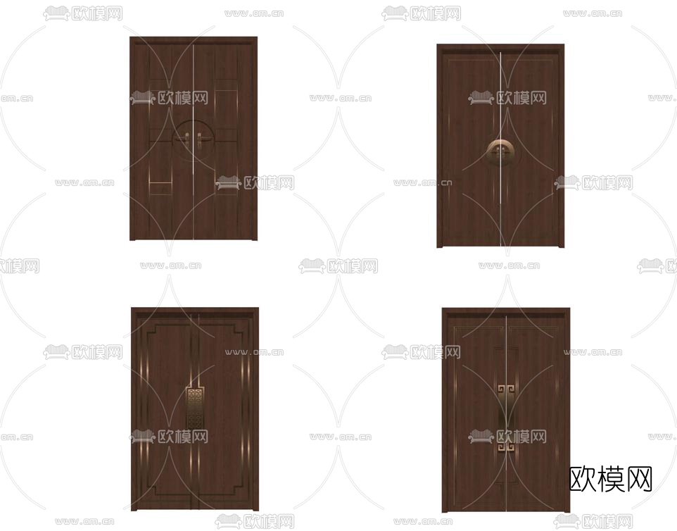 新中式实木双开门su模型下载