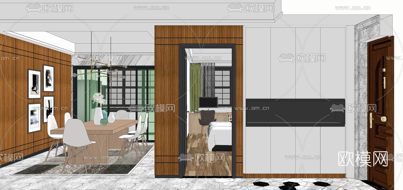 北欧客厅su模型