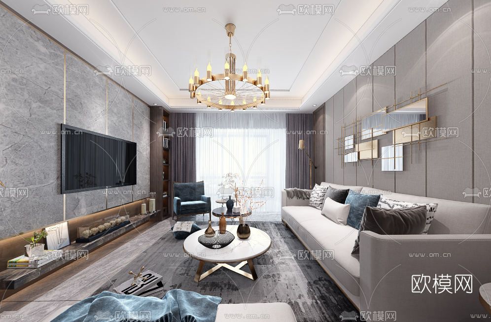 现代轻奢客厅餐厅vr全景3d模型