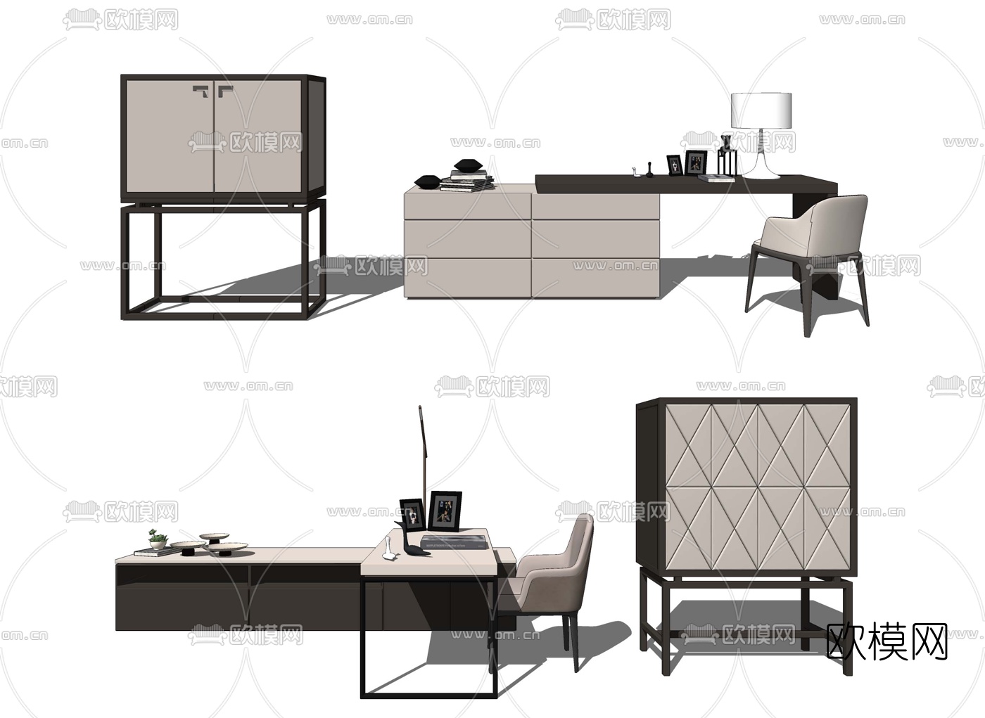北欧电视柜书桌su模型下载