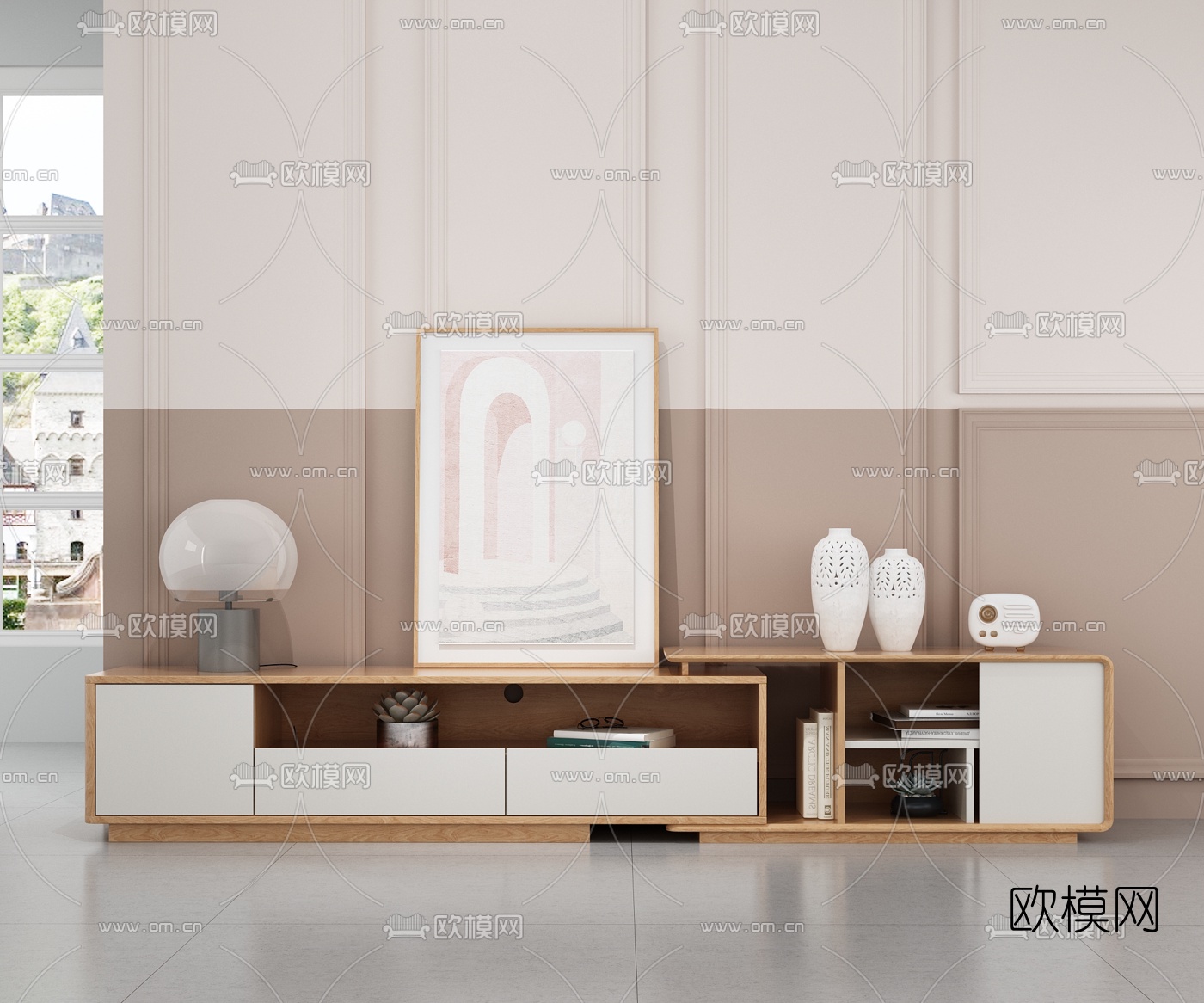 北欧原木电视柜3d模型下载（渲染图1）