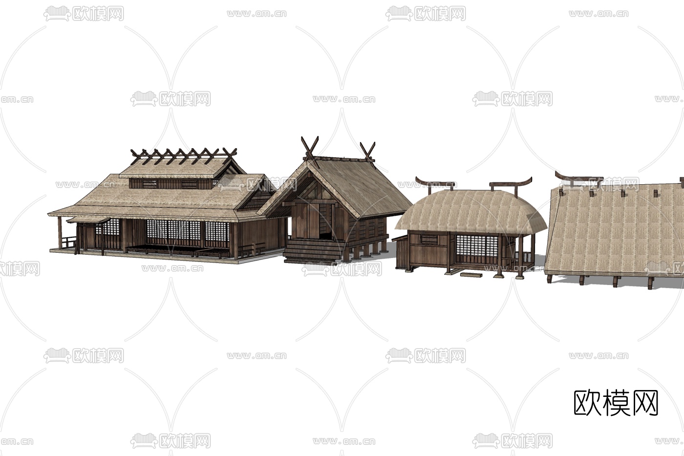 自然风木屋别墅免费su模型下载