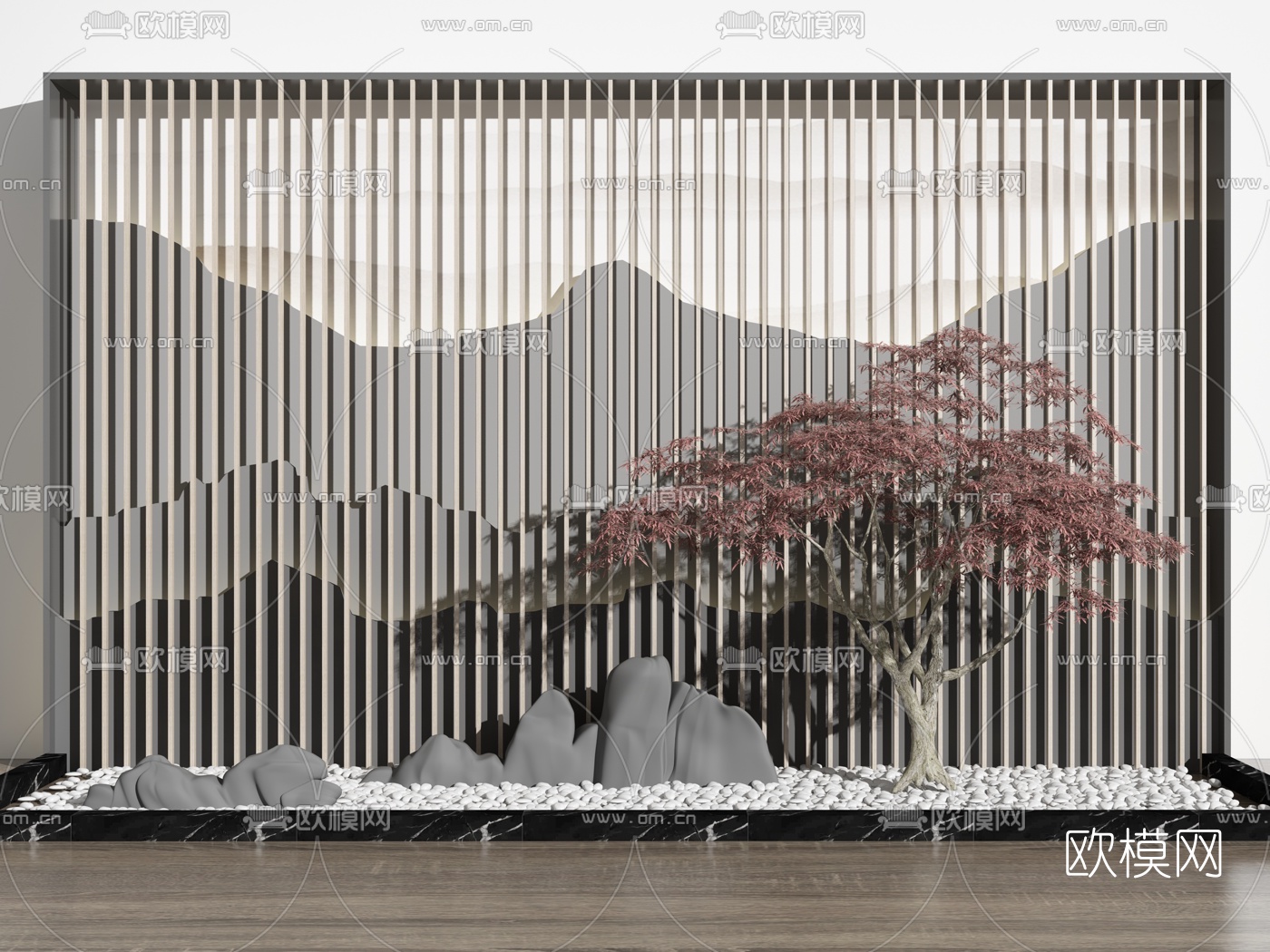 新中式假山植物景观园艺小品3d模型下载