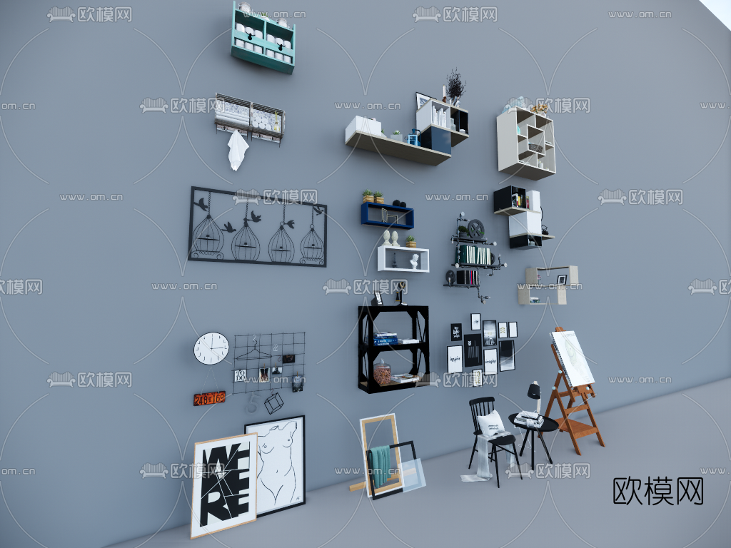 现代壁柜墙饰su模型下载（渲染图3）