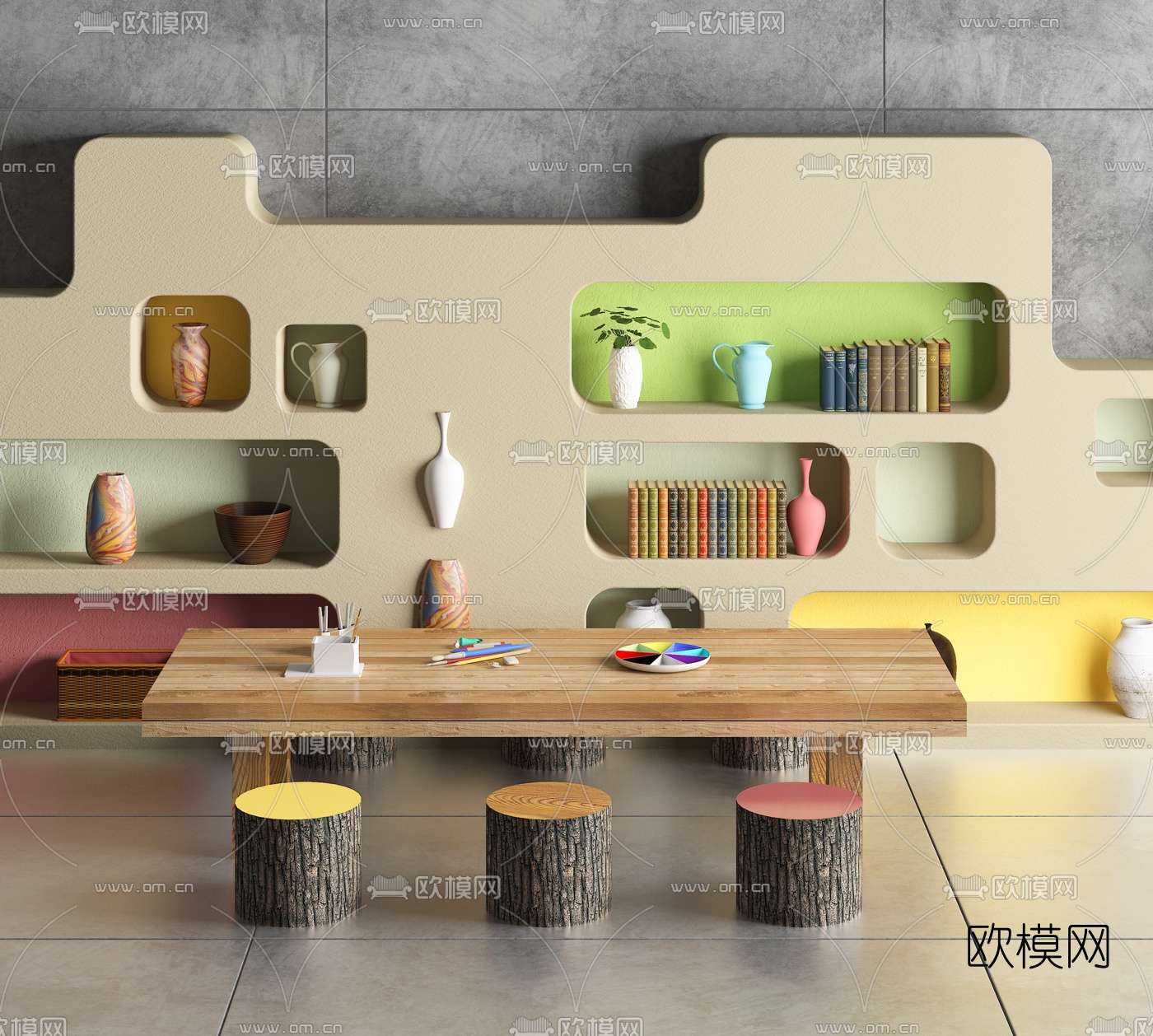 北欧幼儿园儿童桌椅3d模型下载