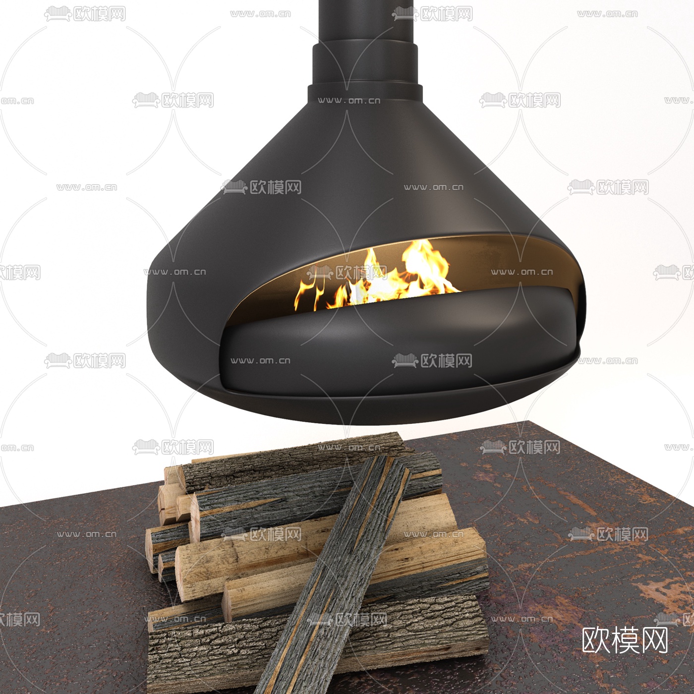 工业风金属壁炉3d模型
