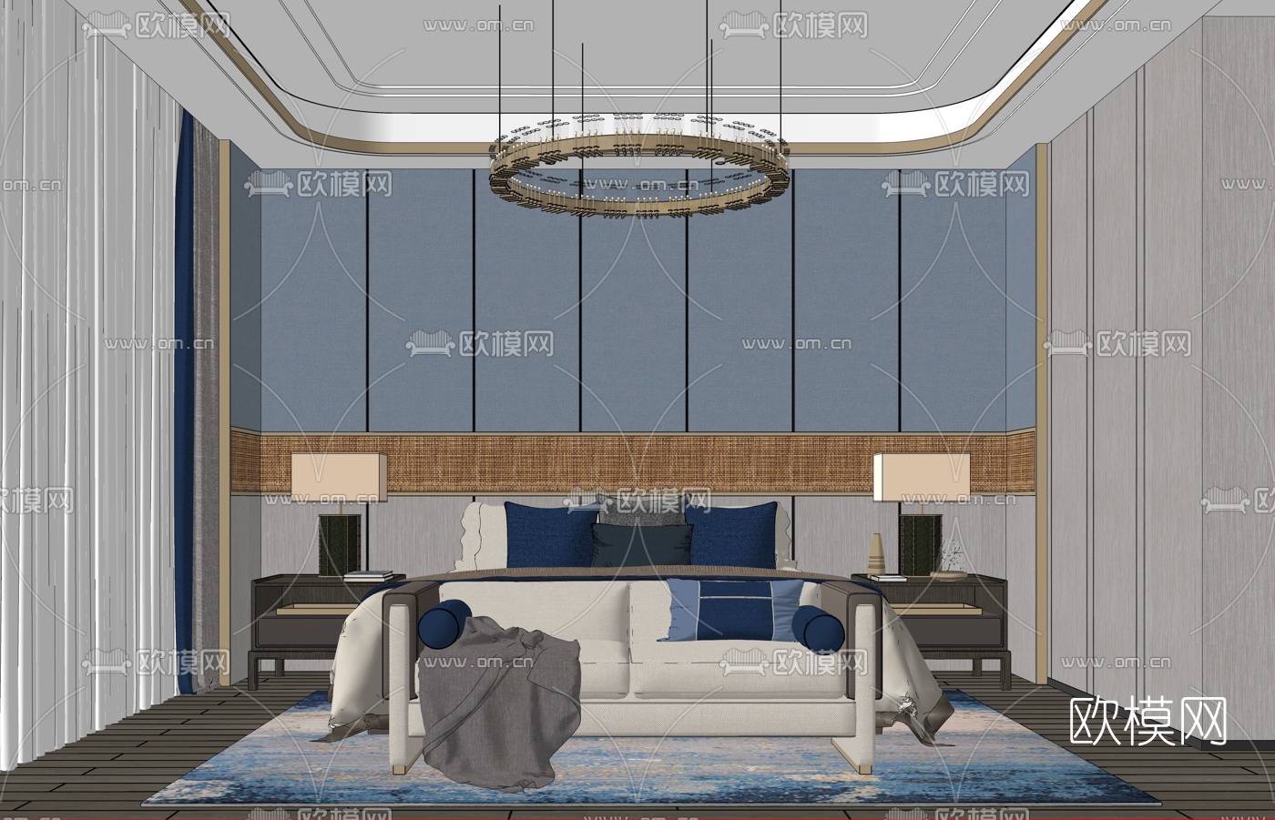 新中式卧室su模型下载（渲染图2）