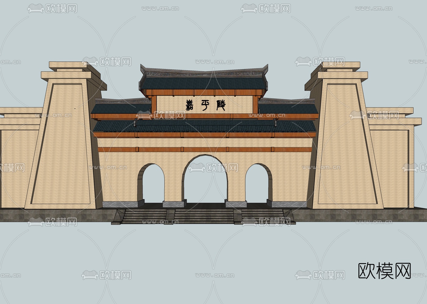 中式古建城门免费su模型下载