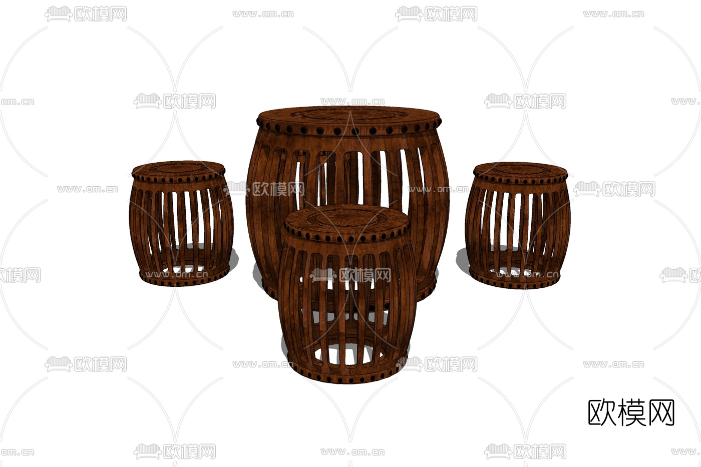新中式实木休闲桌椅su模型下载
