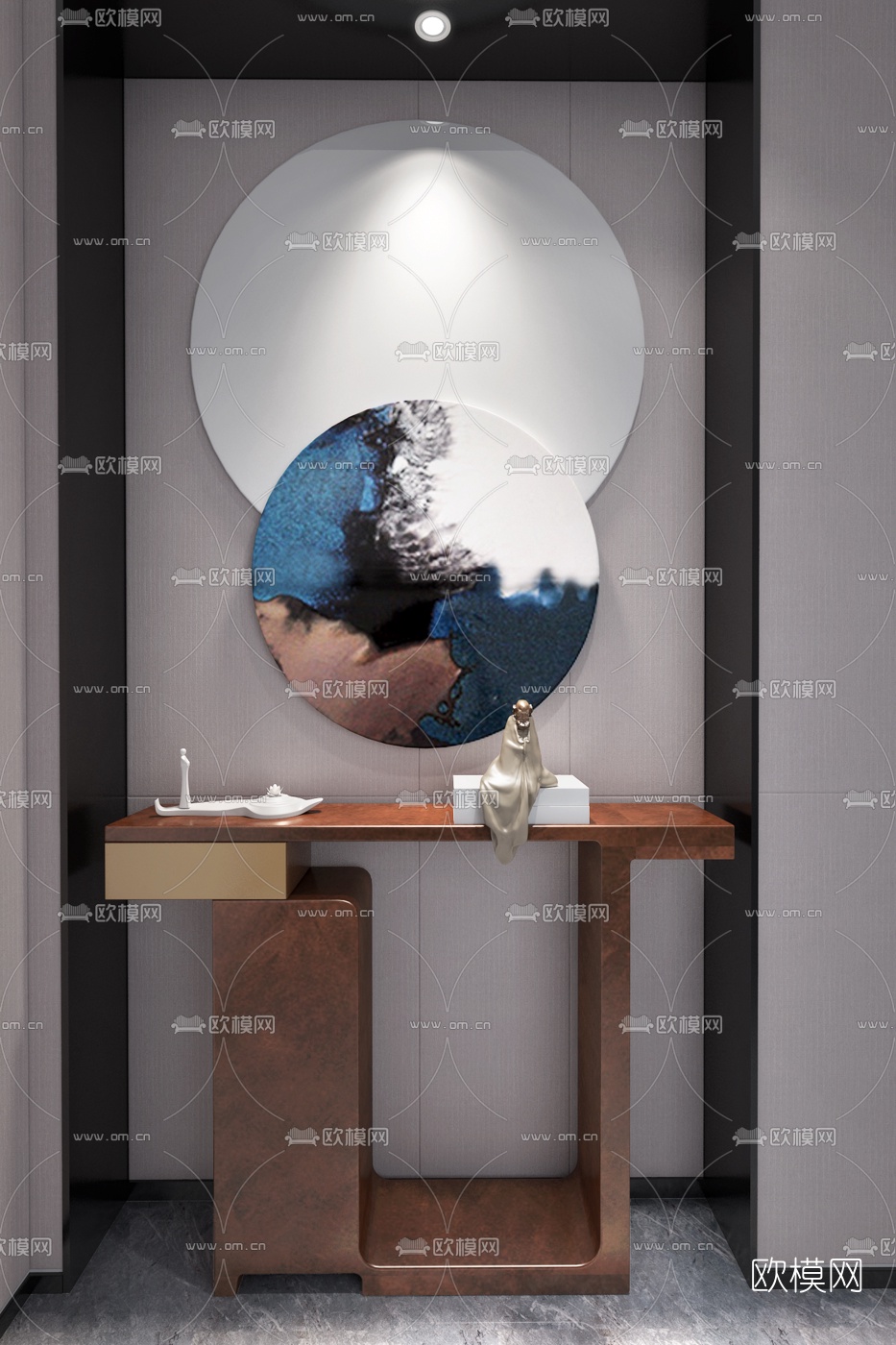 九度空间设计 新中式实木端景条案3d模型下载