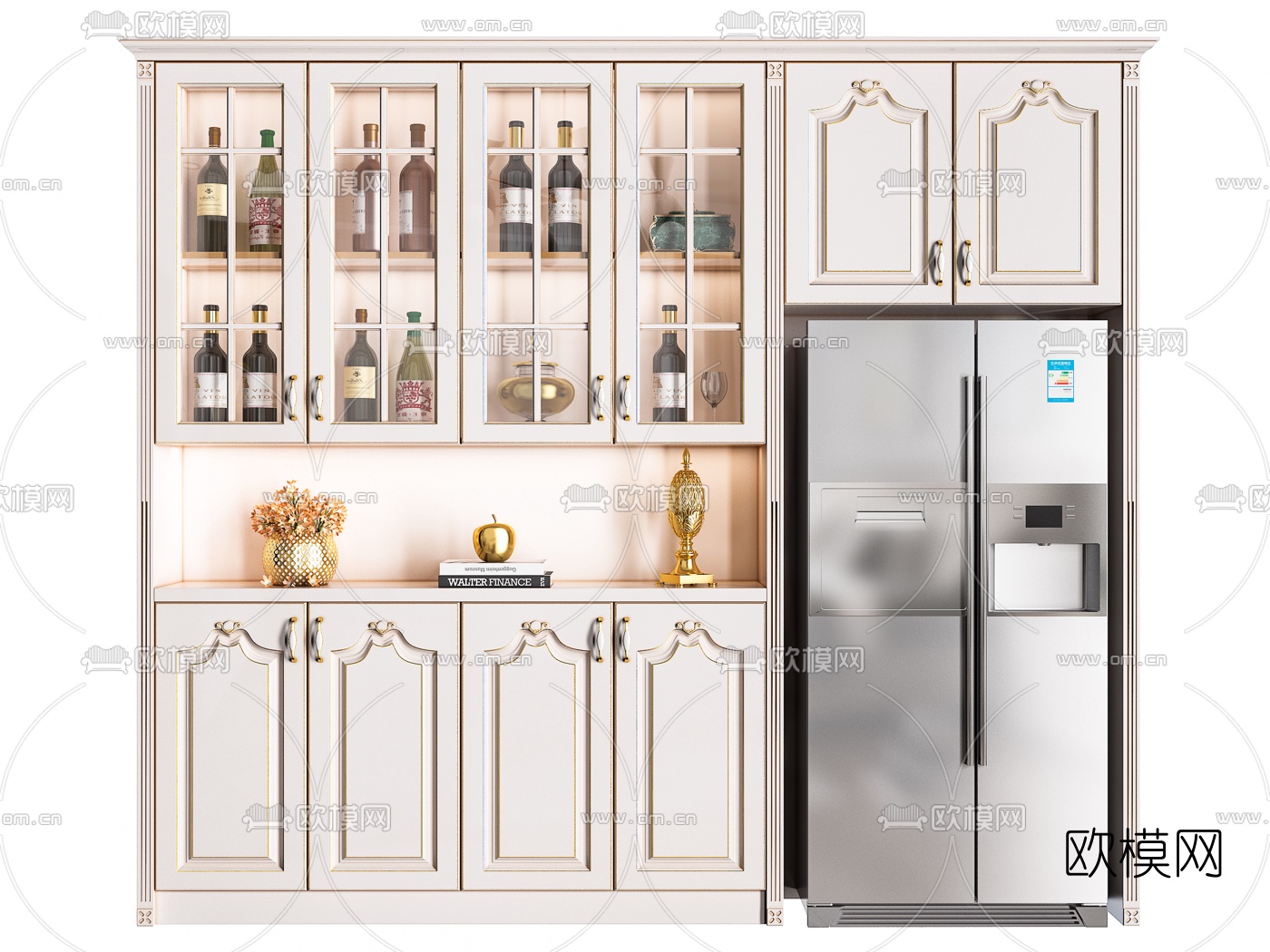 简欧实木酒柜组合3d模型下载（渲染图3）