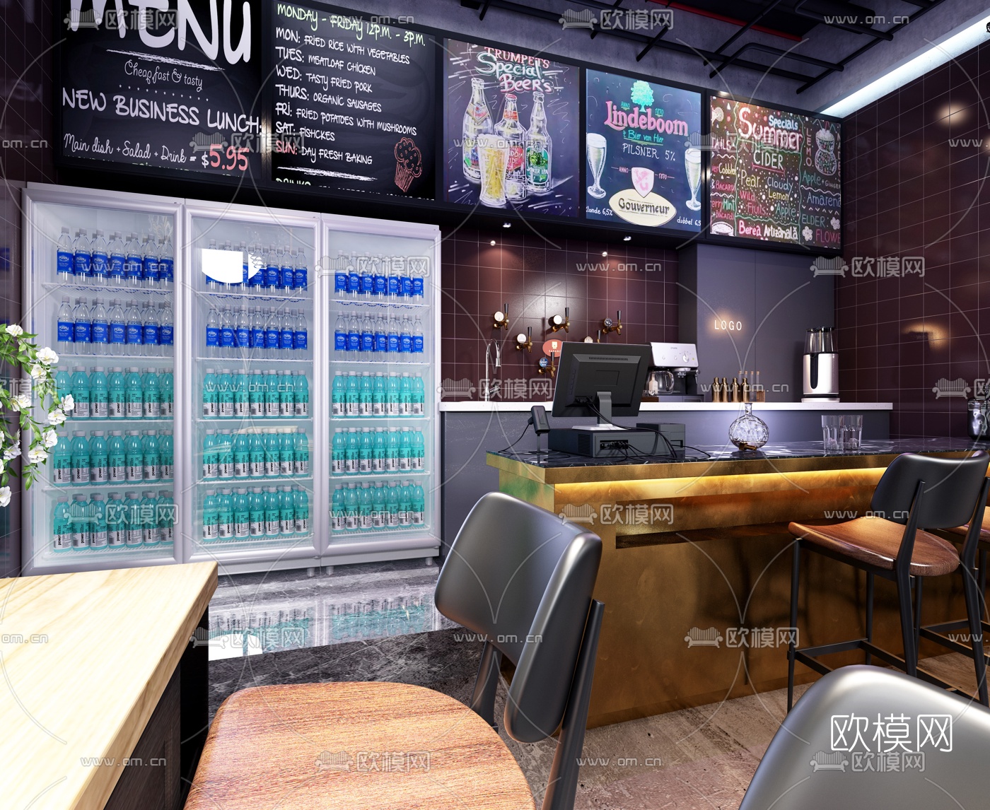 工业风奶茶店3D模型下载（渲染图3）