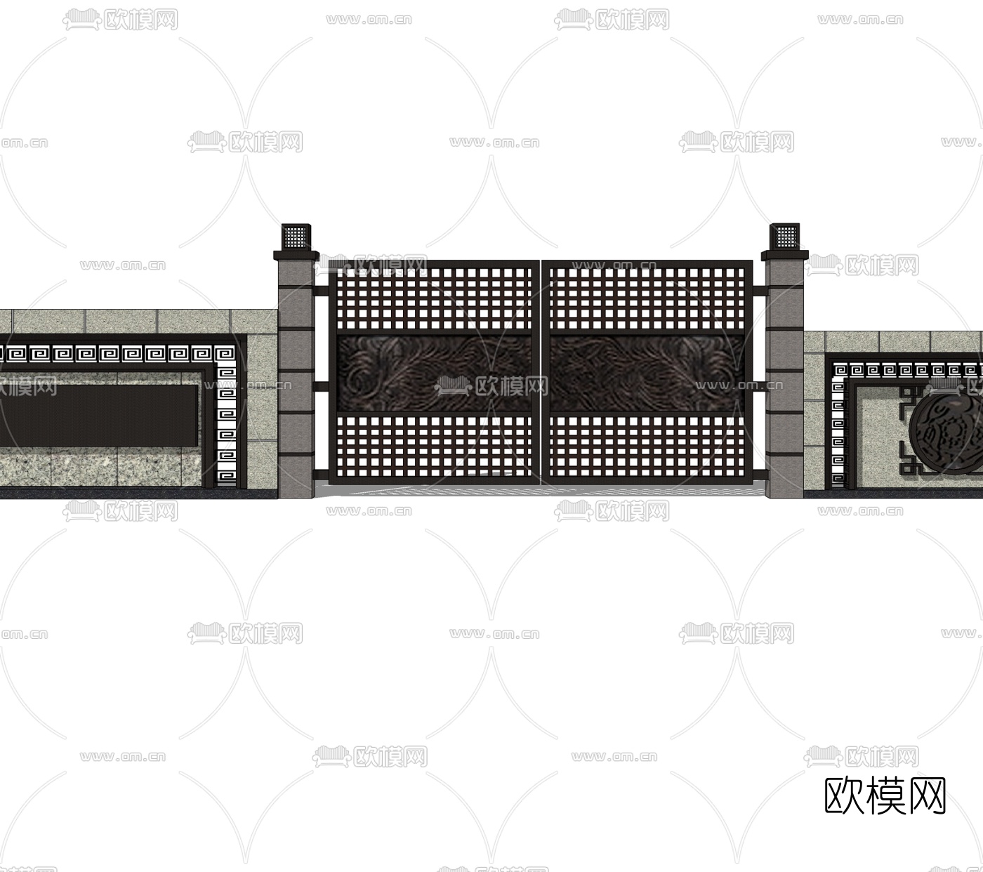 中式大门入口免费su模型下载