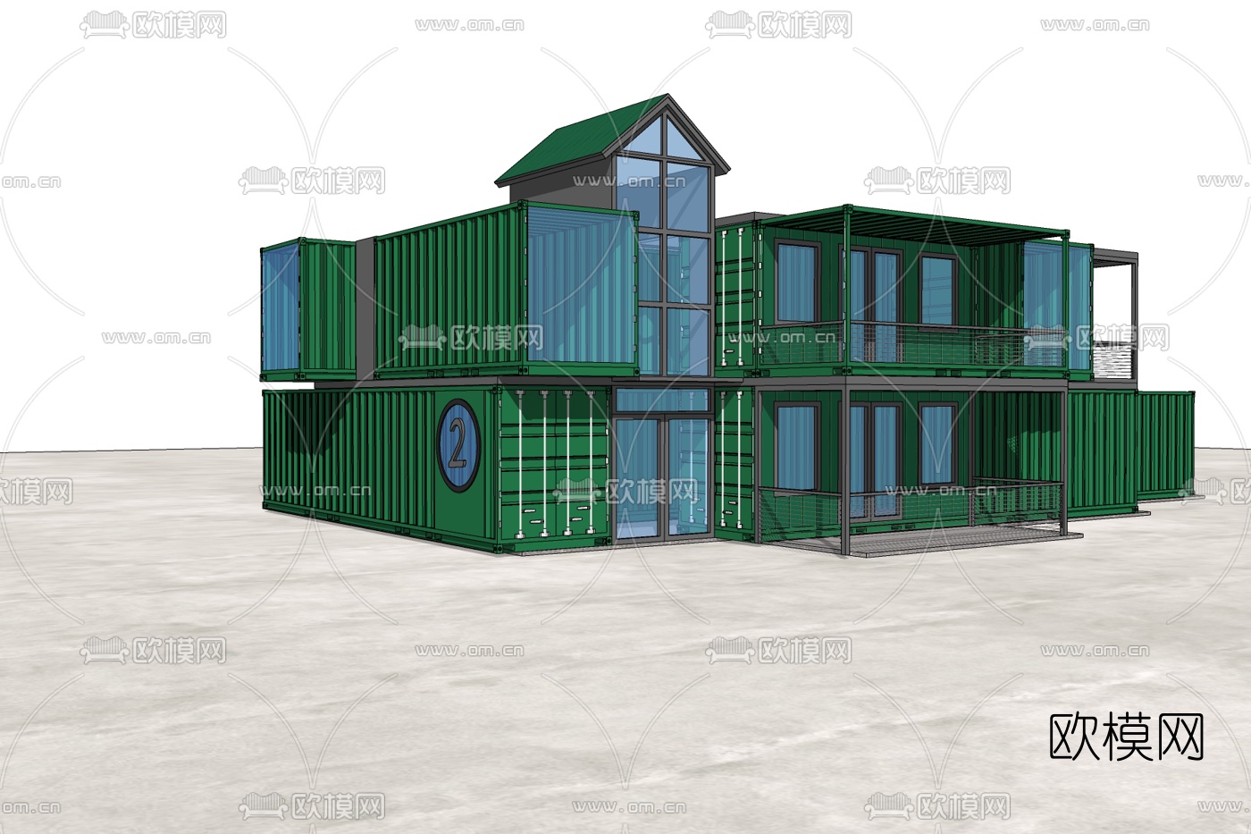 工业风集装箱别墅免费su模型下载