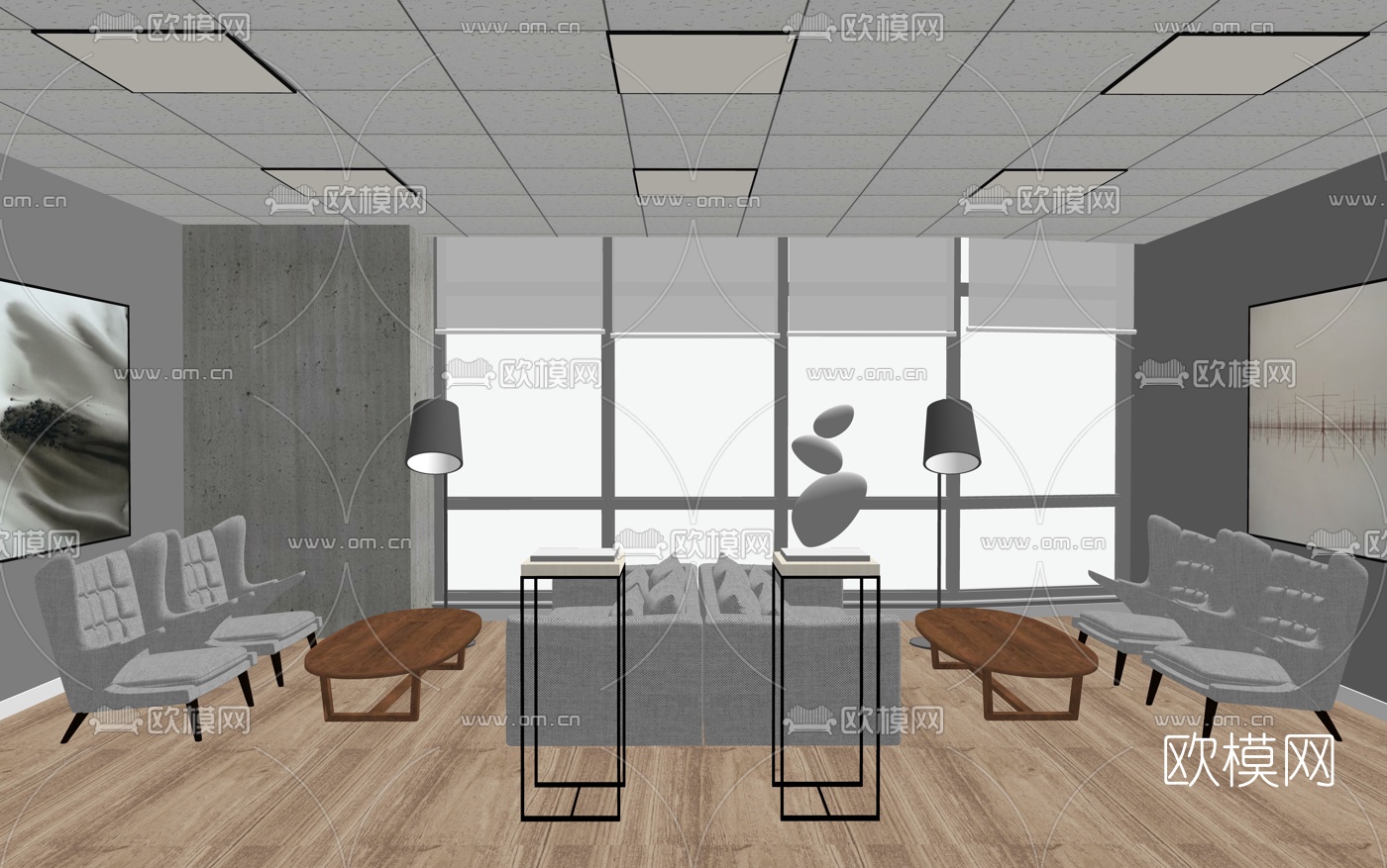 现代办公接待室su模型下载