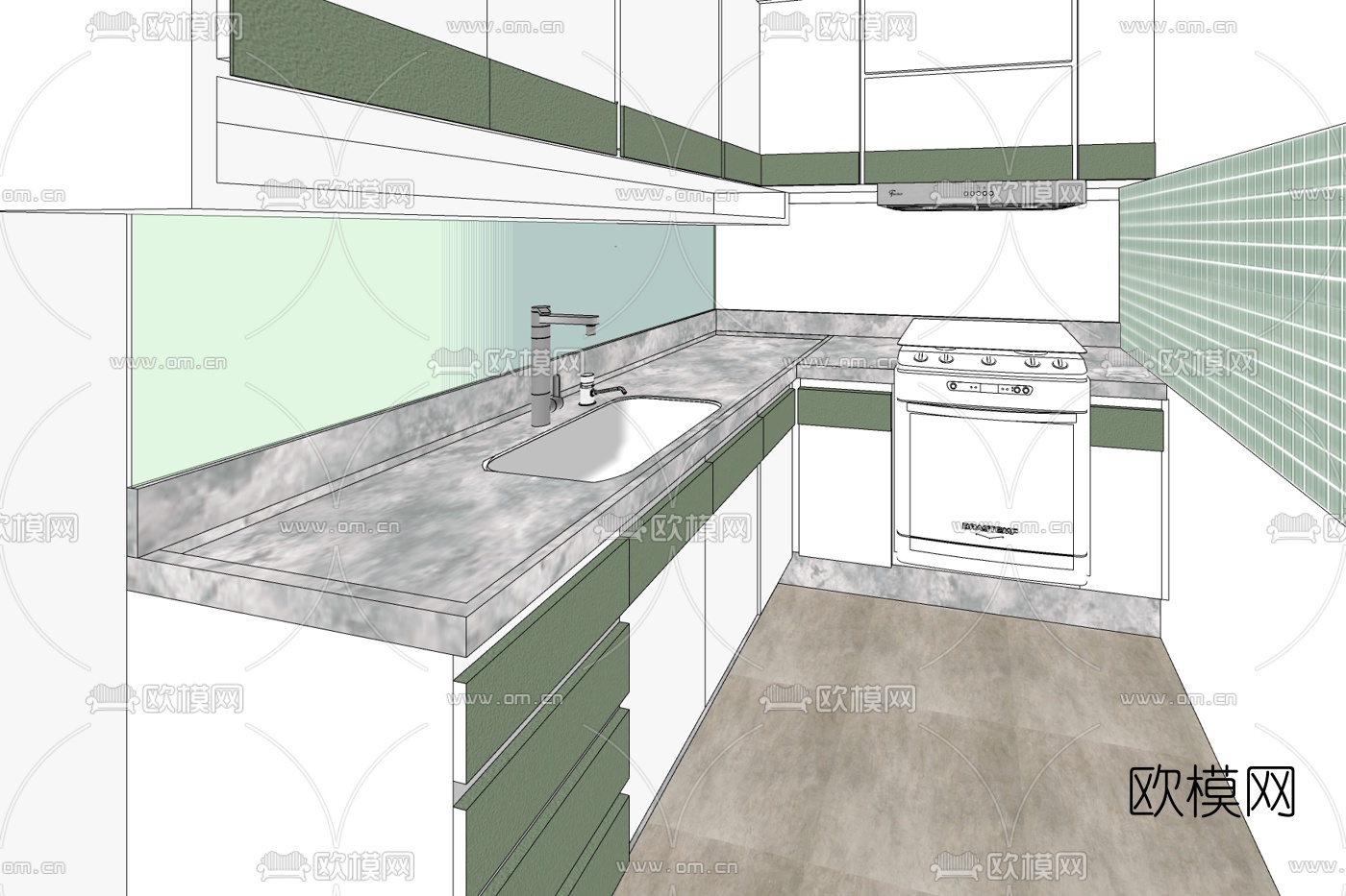 现代厨房免费su模型下载