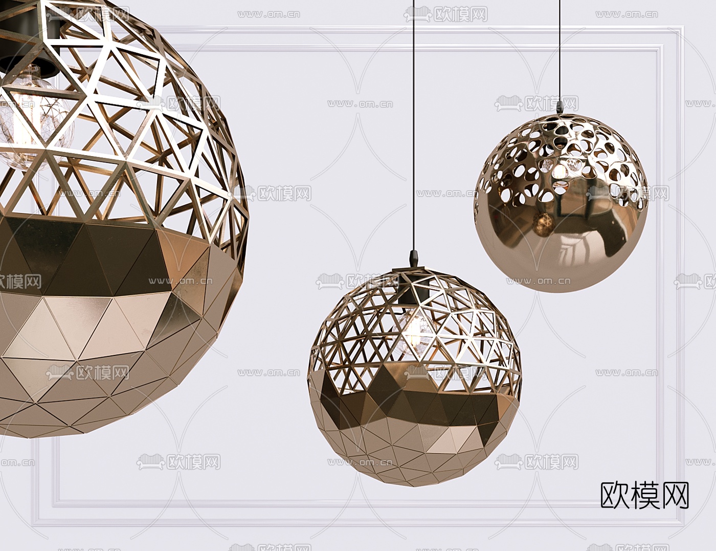 现代金属球形吊灯3d模型-免费3dmax模型库-欧模网