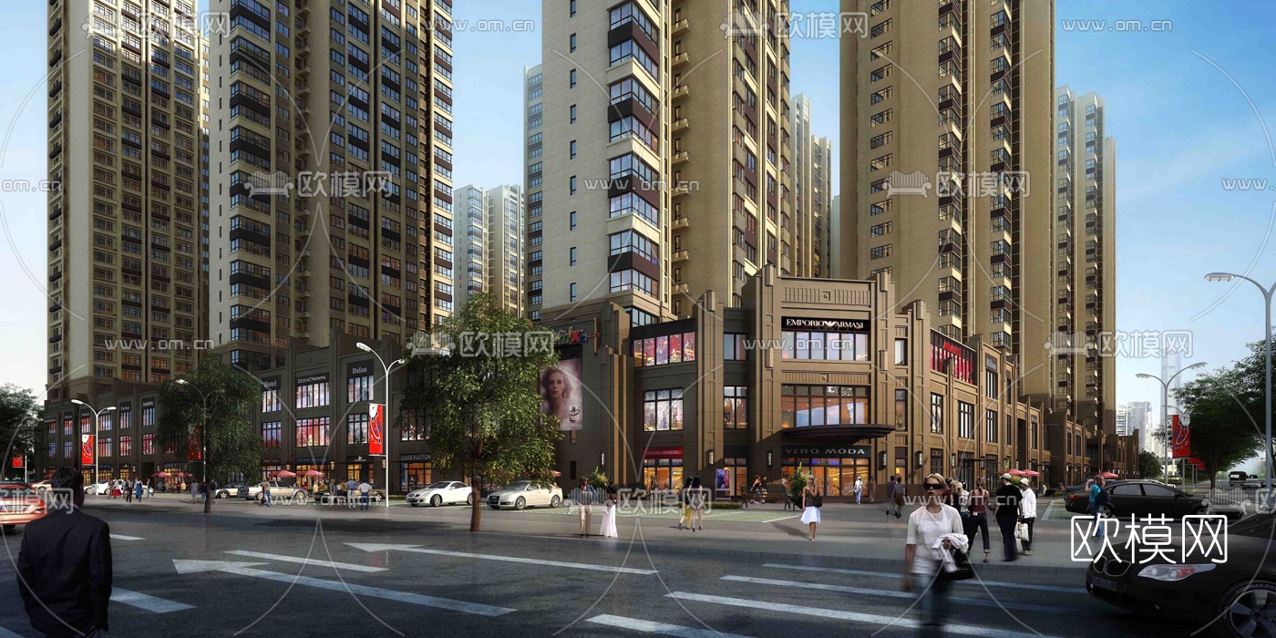 新古典商住综合楼su模型下载（渲染图1）