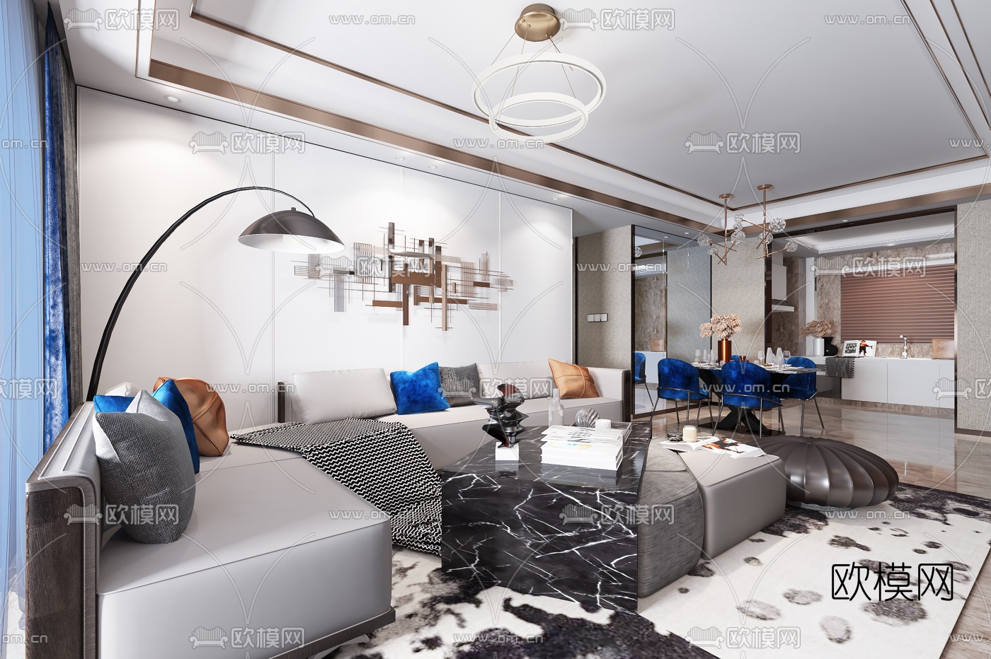 邸设设计 现代轻奢客厅餐厅3d模型