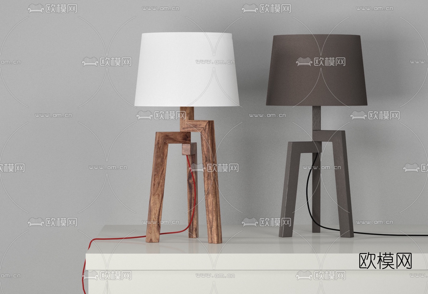 北欧原木灯罩落地灯3d模型下载（渲染图2）