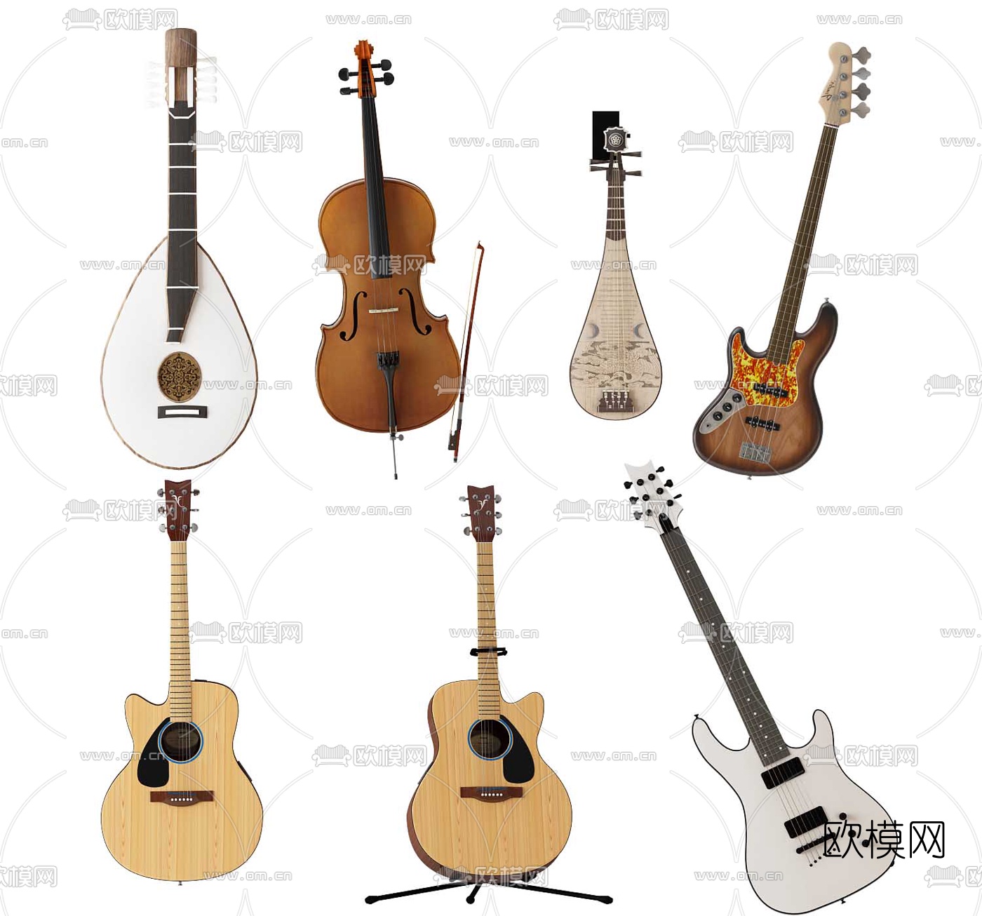 现代吉他琵琶乐器3d模型下载