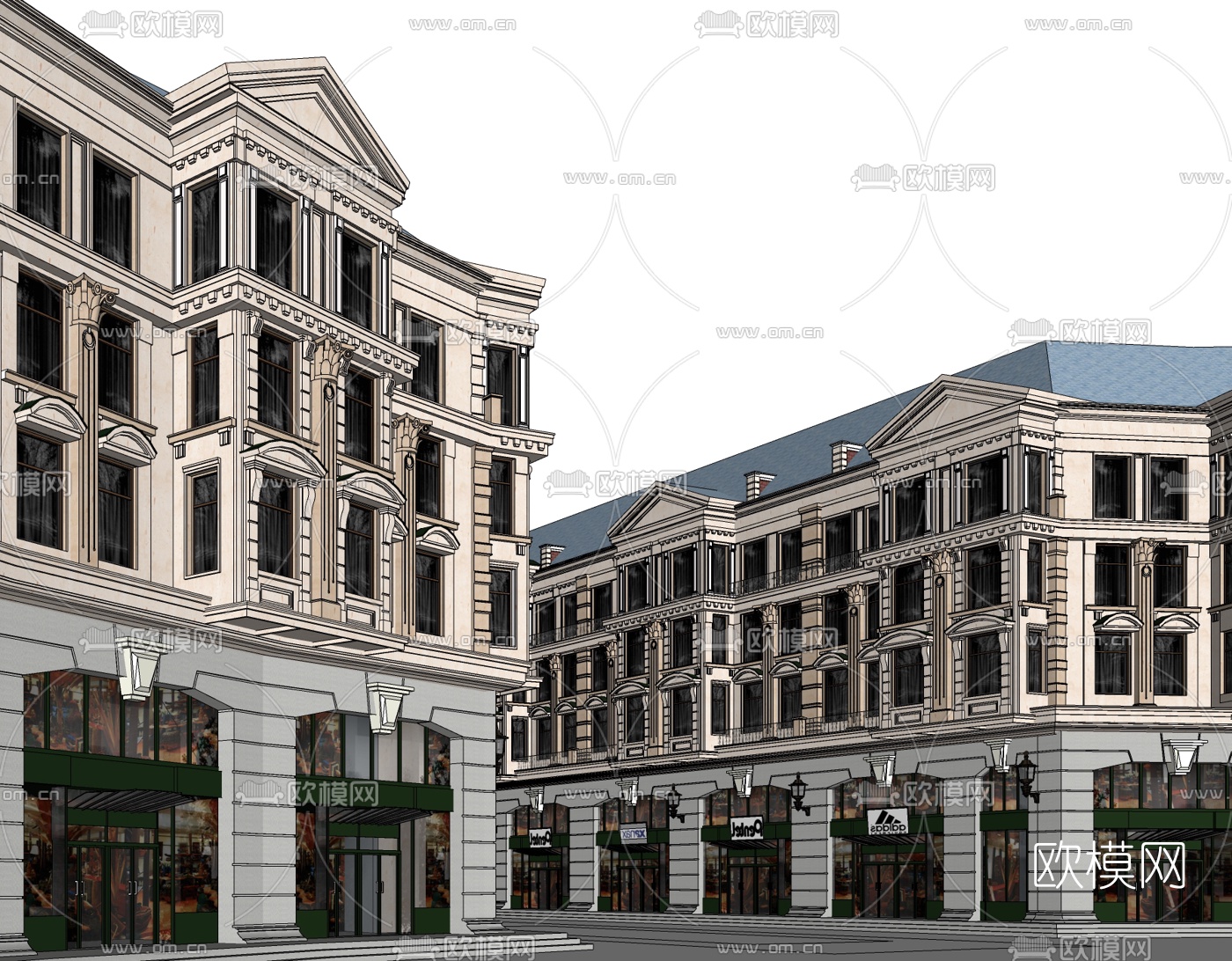 欧式古典商业街免费su模型下载