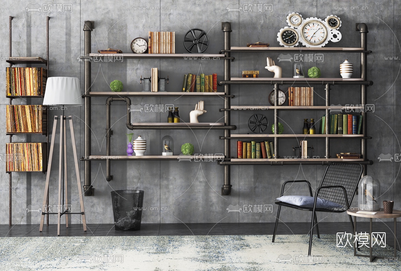 工业风墙饰书架吊架3d模型下载
