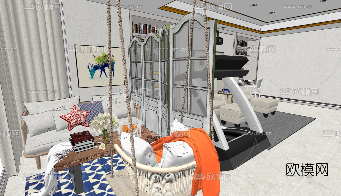 现代室内健身房su模型下载（渲染图1）