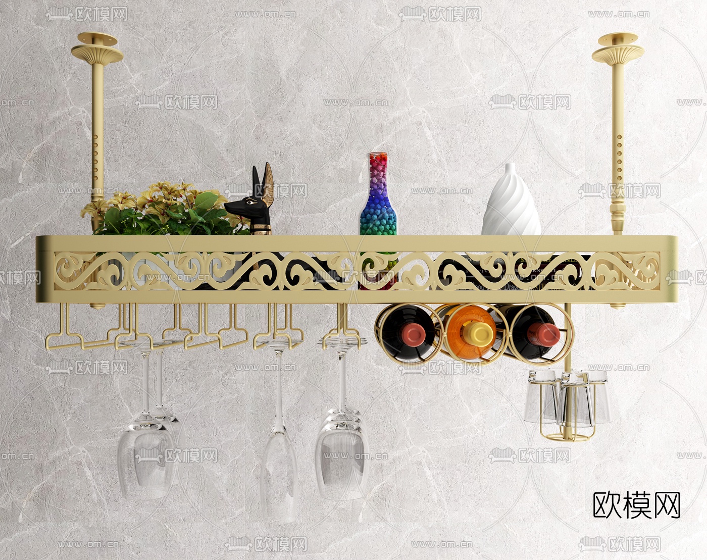 后现代金属吊架酒架3d模型下载（渲染图4）