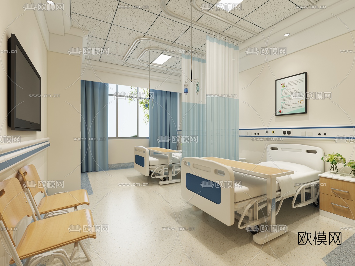 现代医院病房3d模型下载