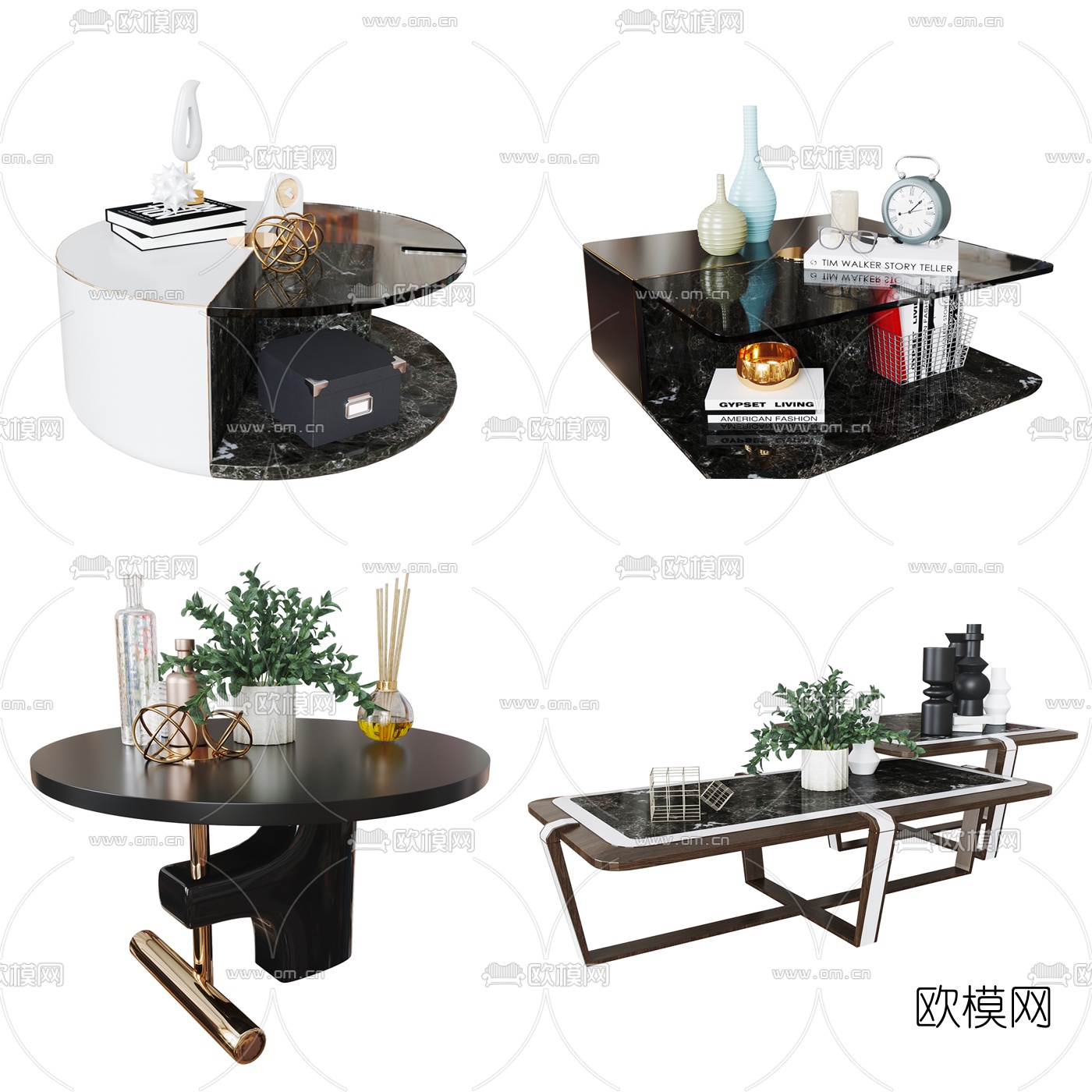 现代大理石茶几组合3d模型