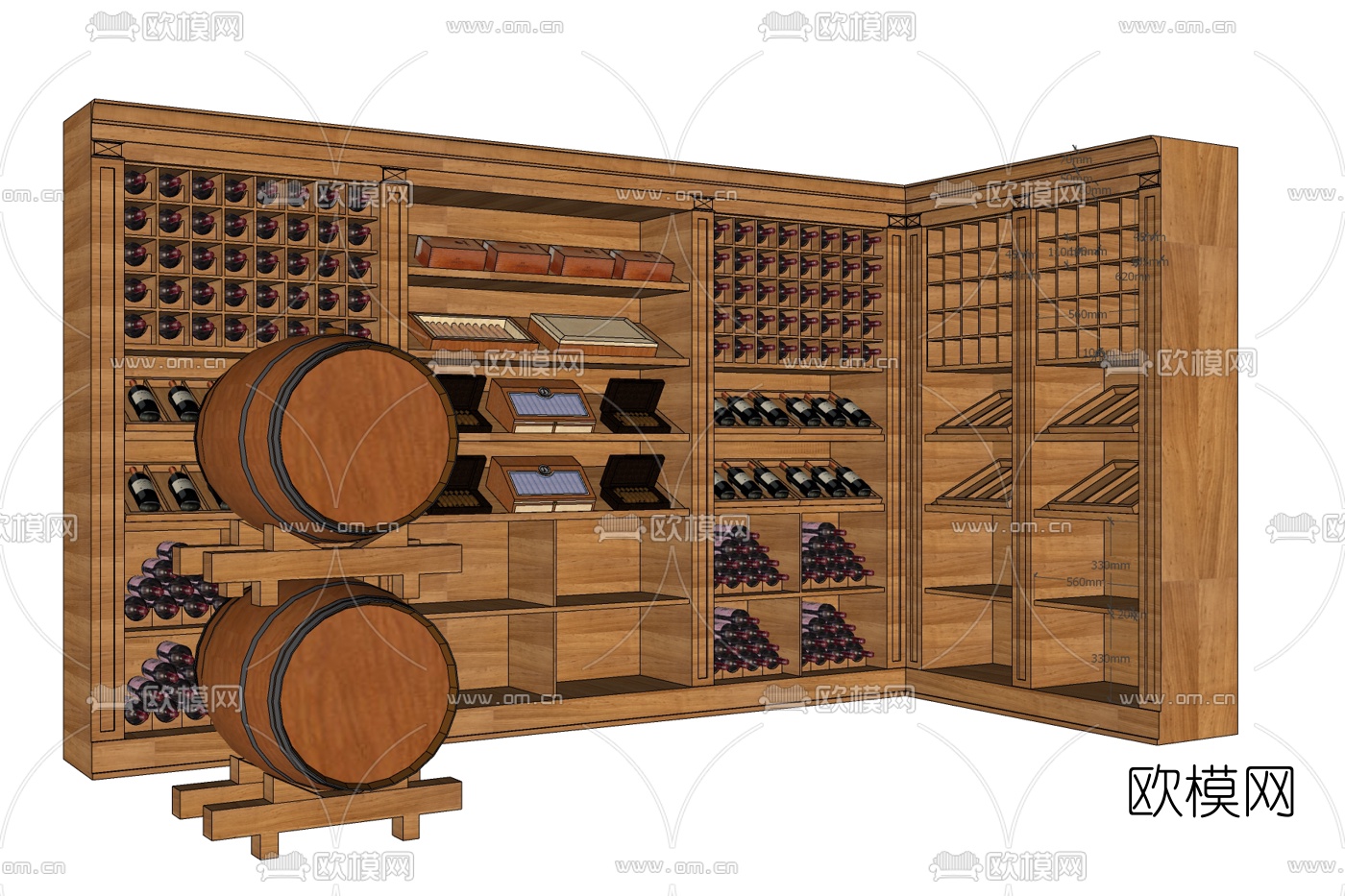 中式实木酒柜免费su模型下载