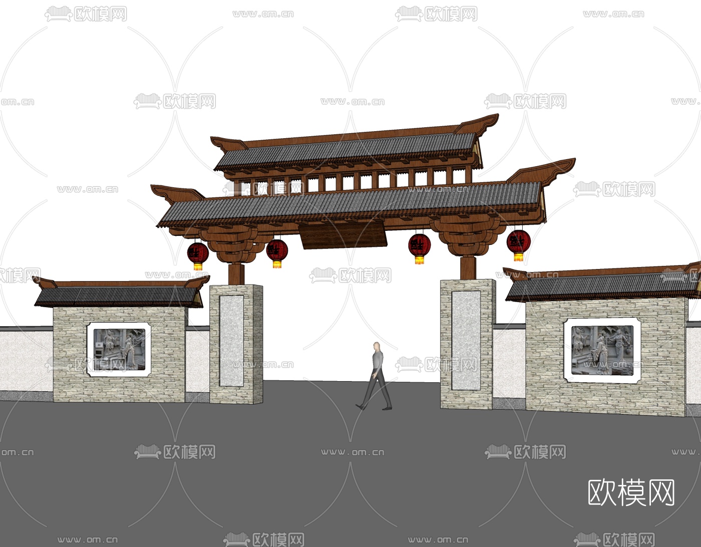 中式住宅门头su模型