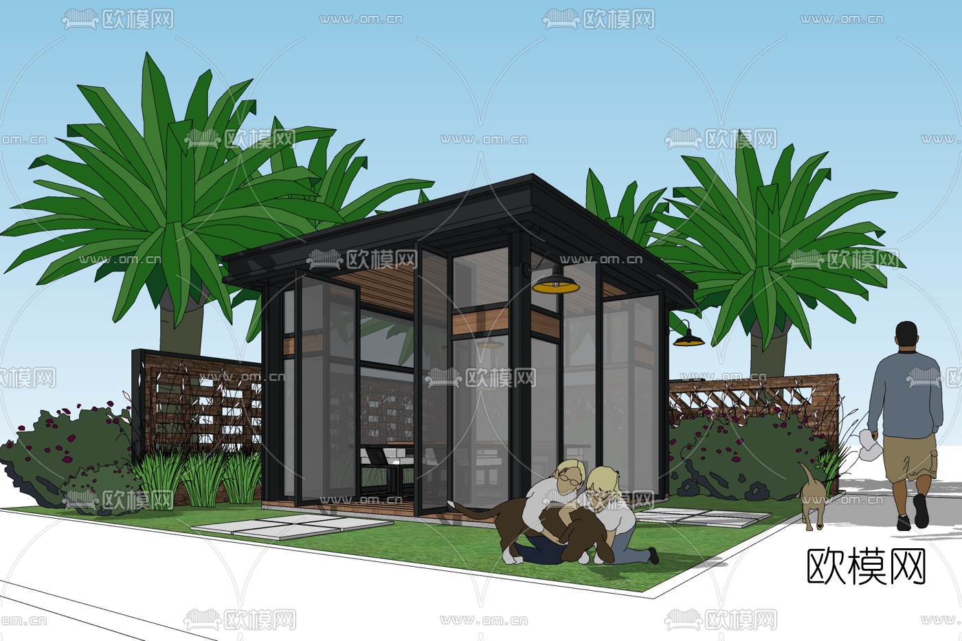 现代廊架凉亭免费su模型下载