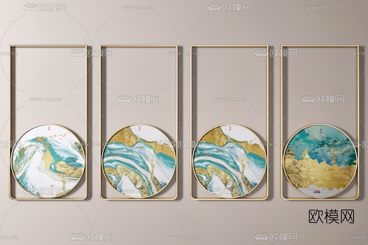 新中式山水抽象挂画3d模型