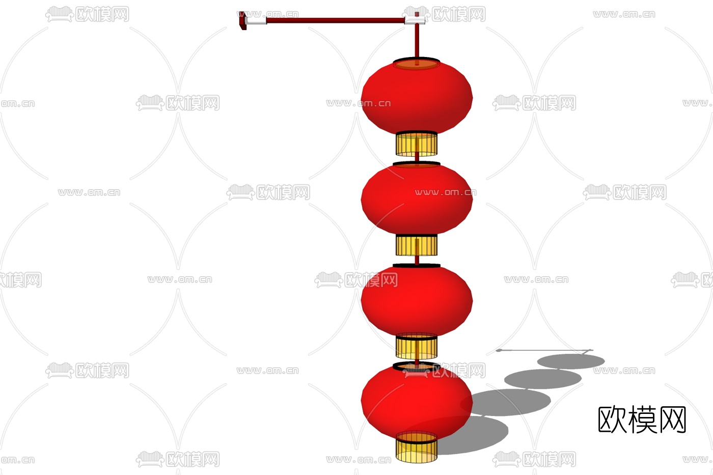 新中式灯笼吊灯免费su模型下载