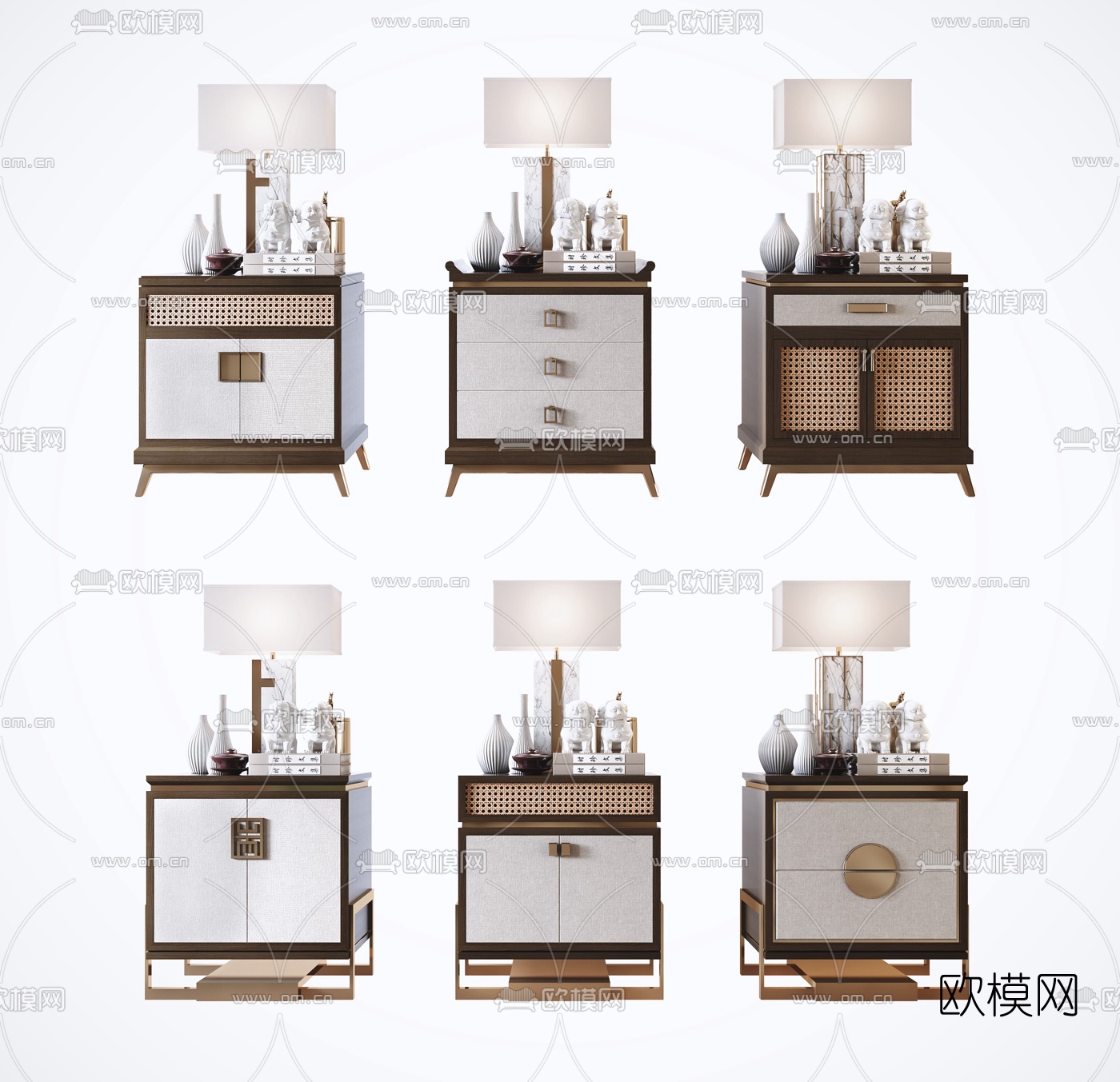 新中式禅意藤编床头柜3d模型下载