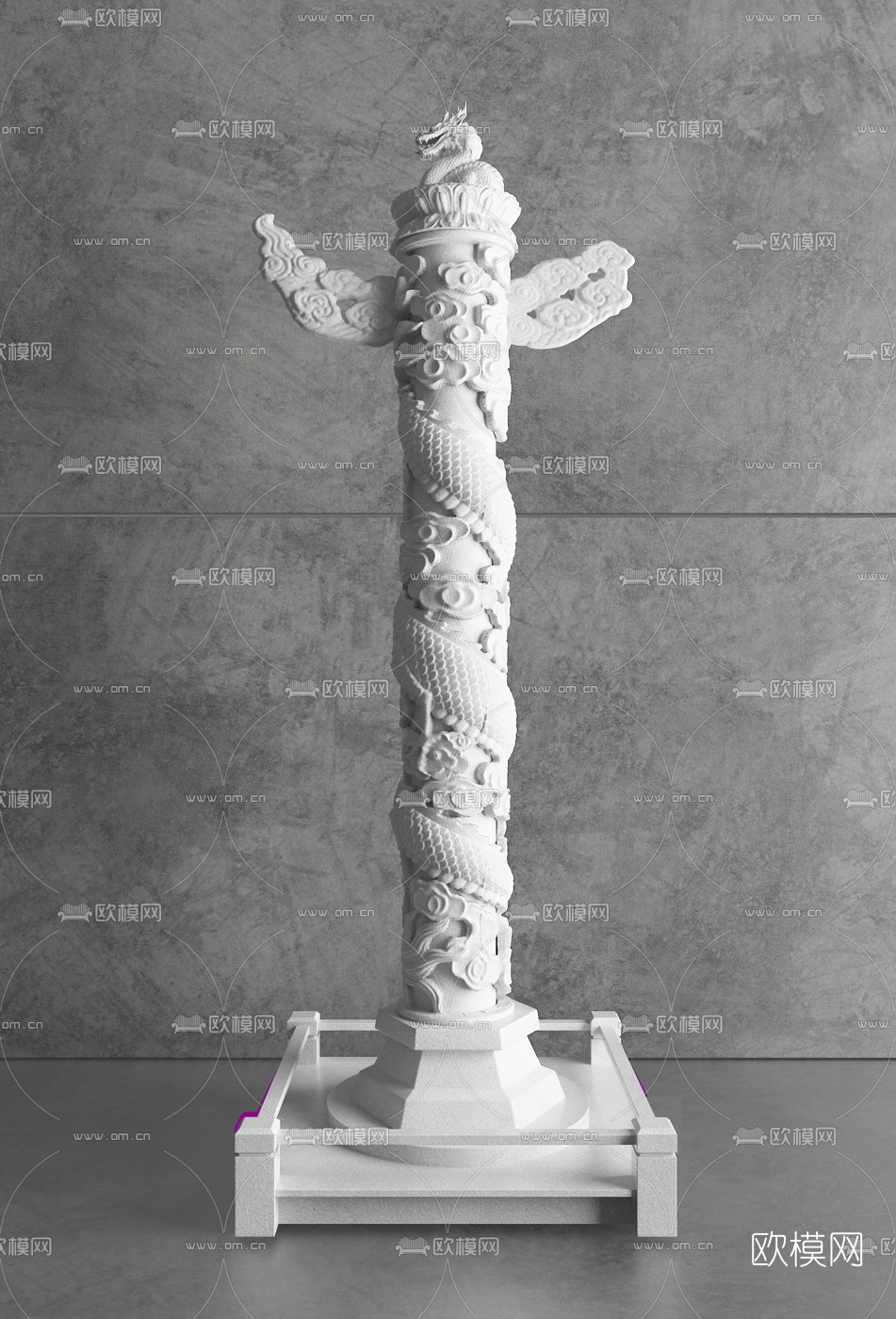 中式雕刻龙柱3d模型下载