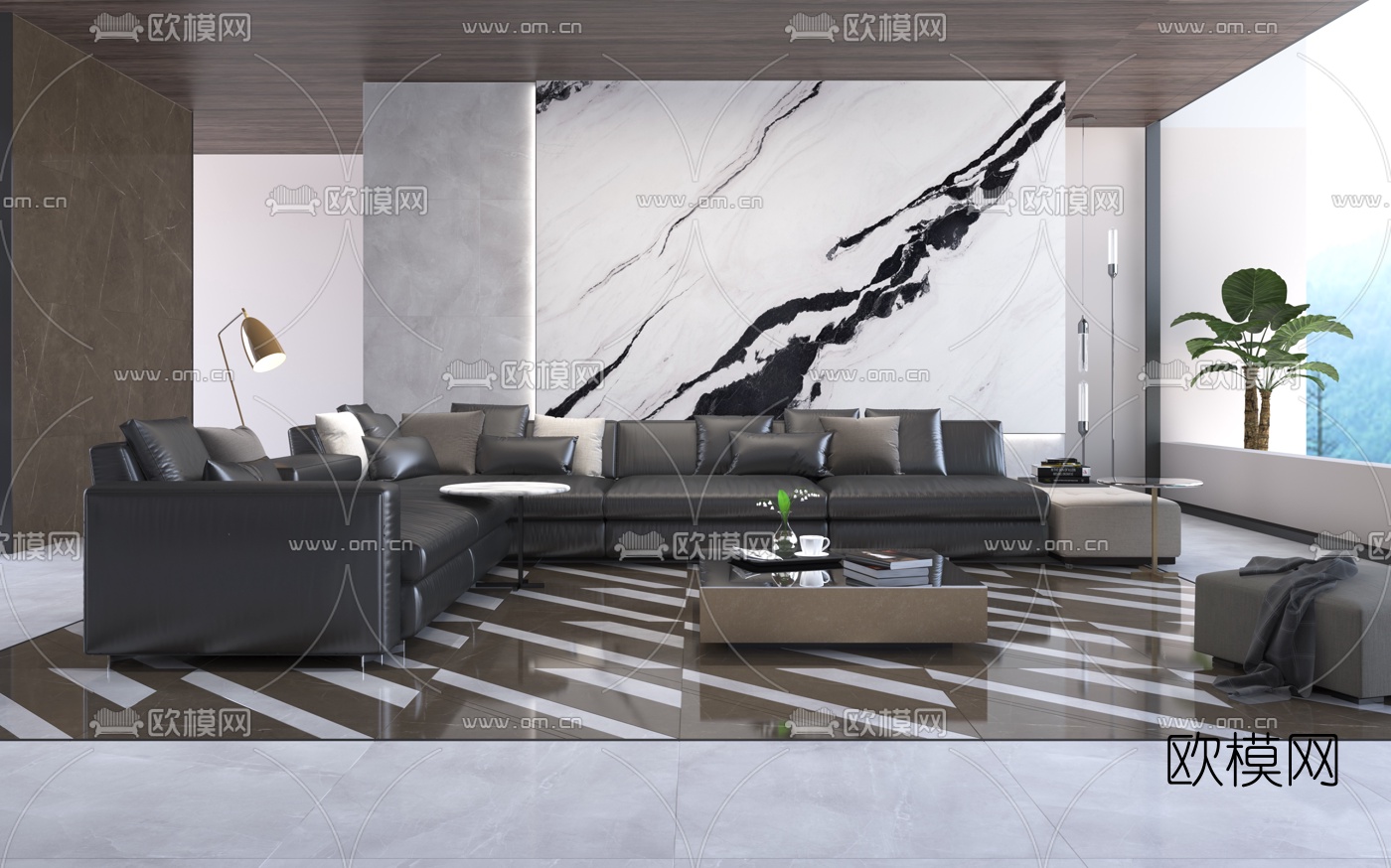 现代轻奢皮革组合沙发3d模型下载_ID10588804_3dmax免费模型-欧模网