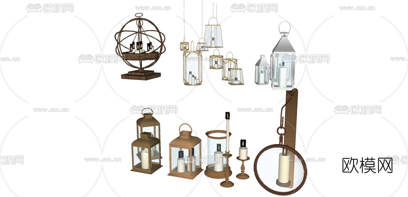 欧式复古烛台灯su模型下载（渲染图2）