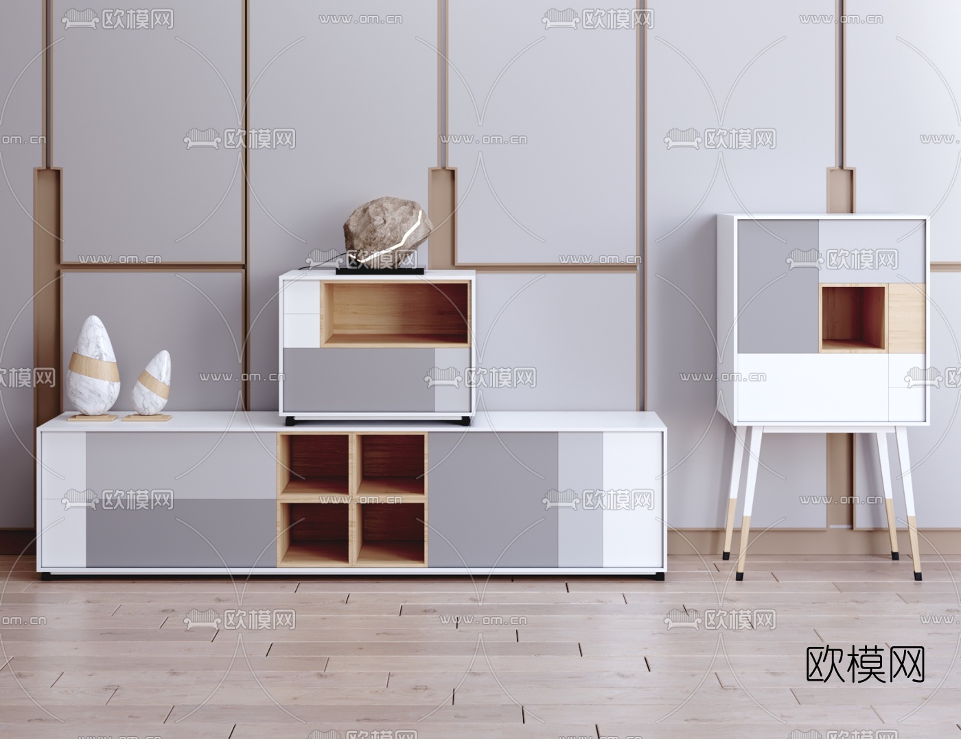 北欧实木电视柜3d模型下载