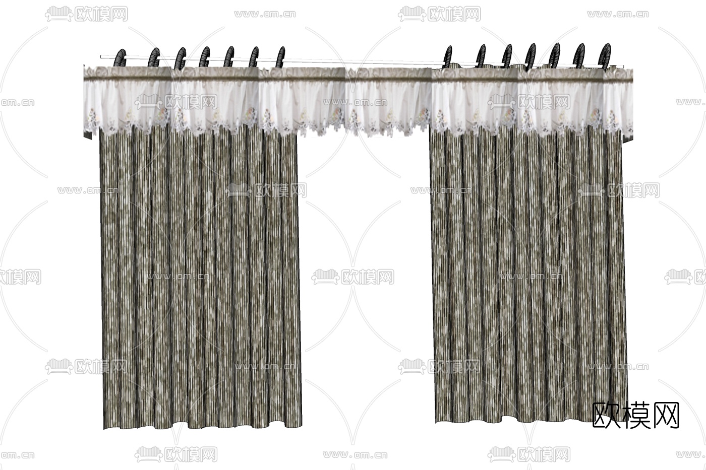 简欧窗帘免费su模型下载
