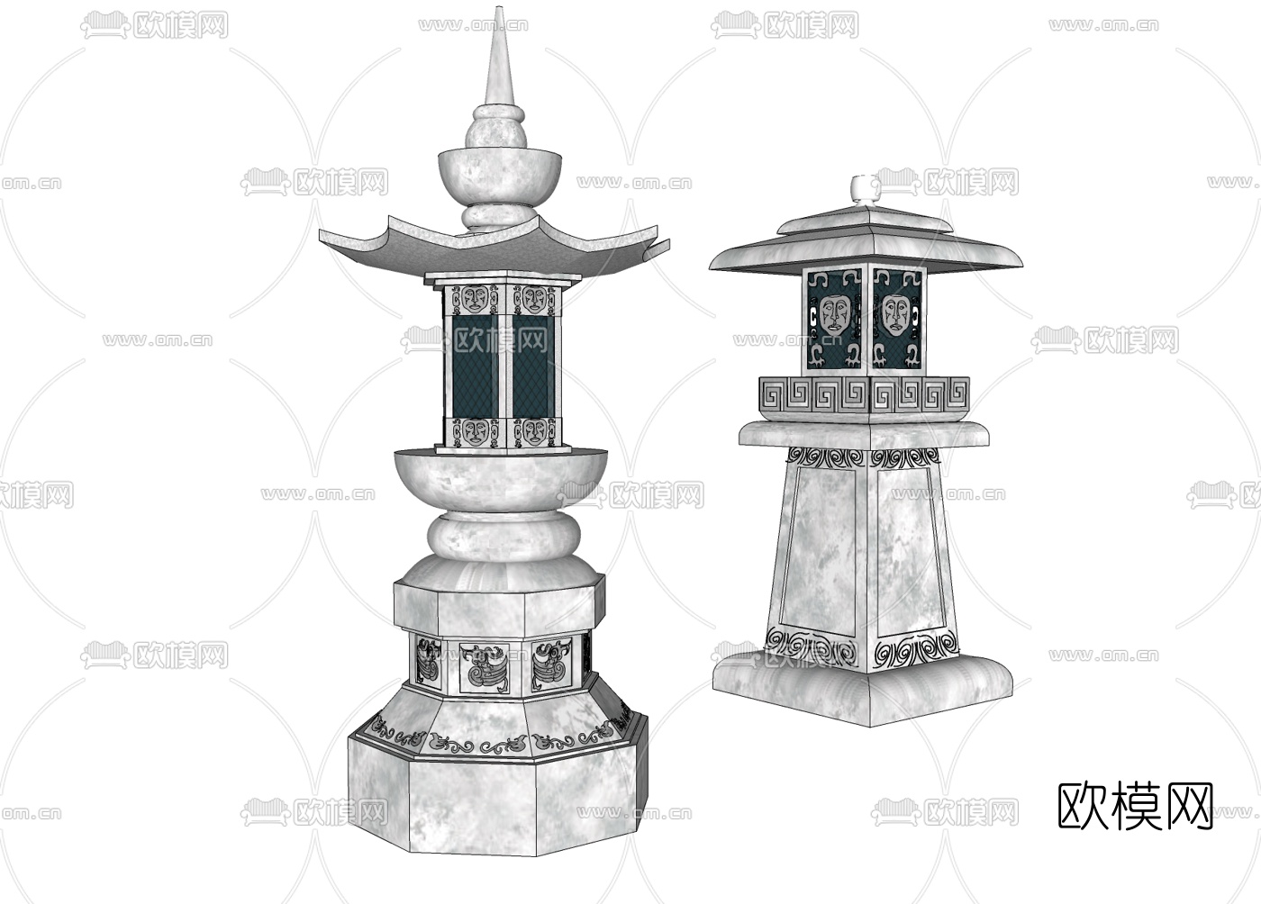 中式草坪灯景观灯免费su模型下载