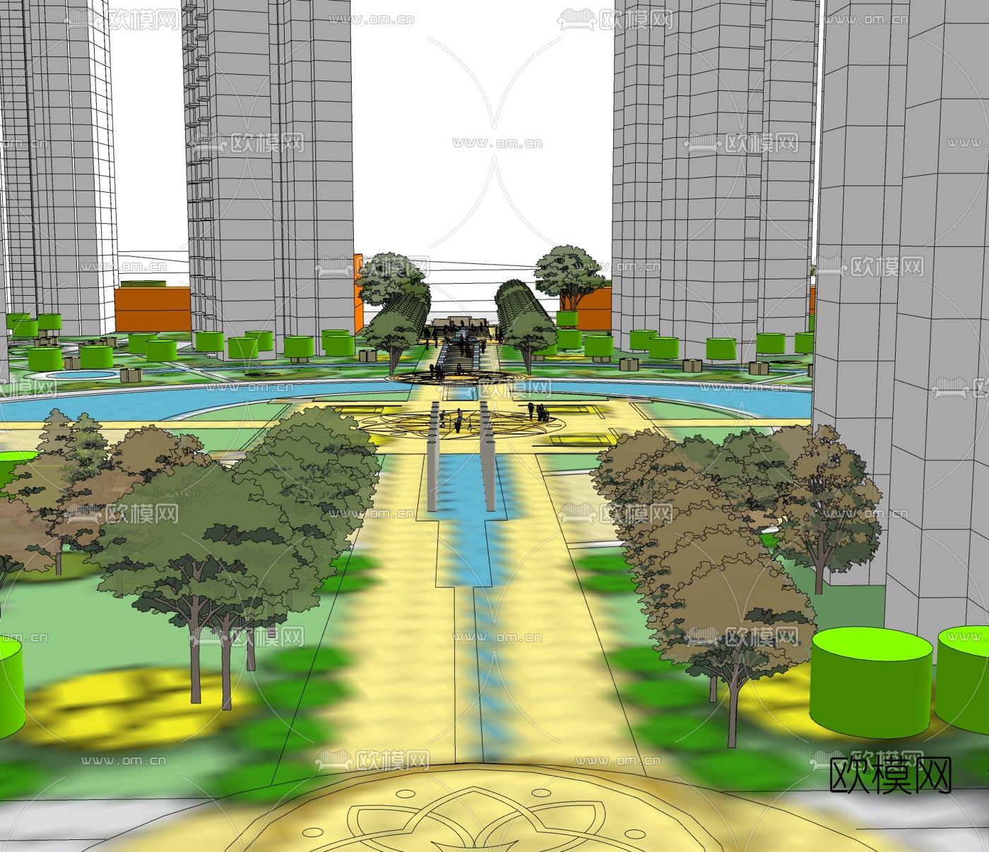 现代小区公园免费su模型下载