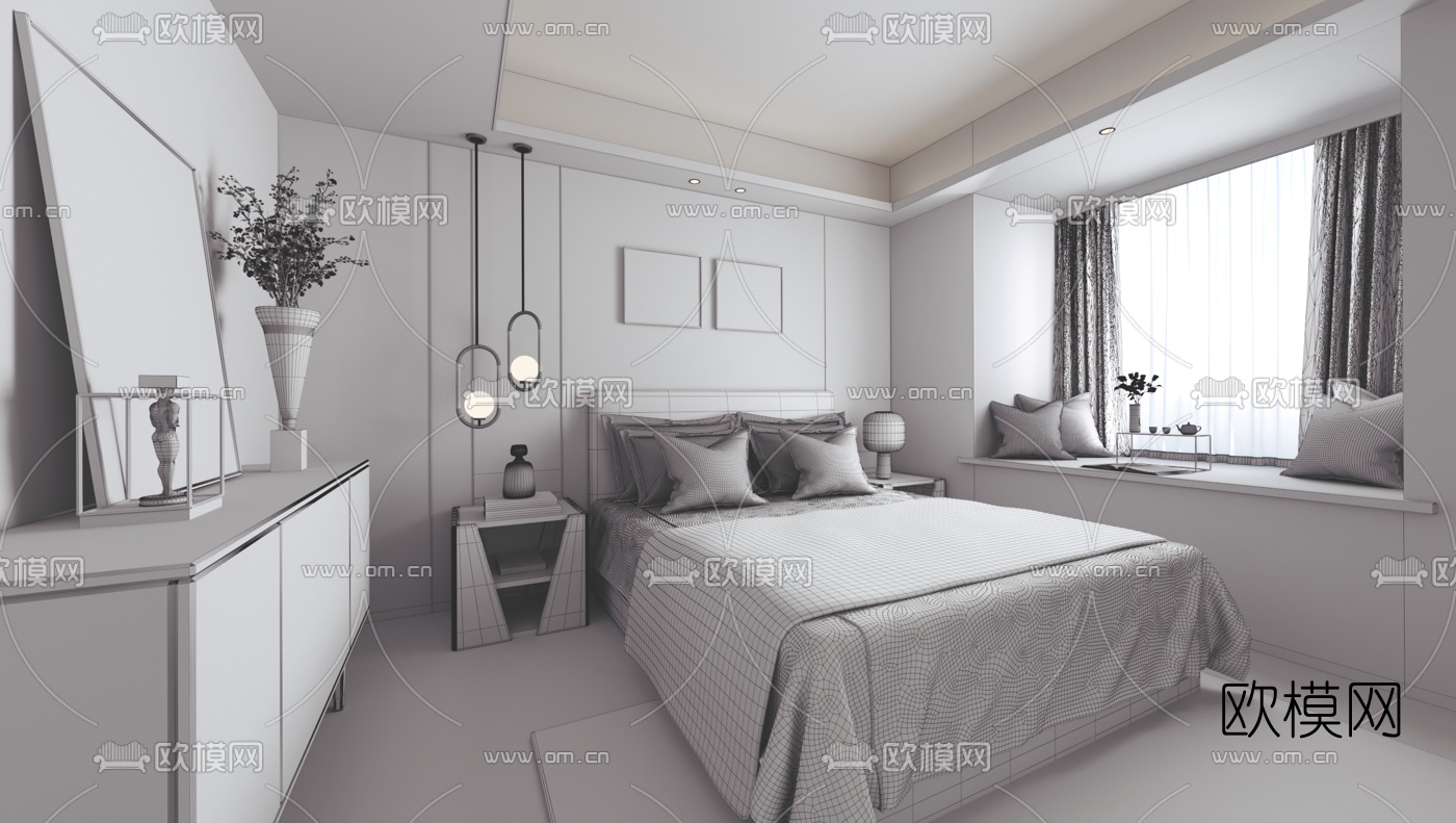H DESIGN 现代卧室主人房3d模型