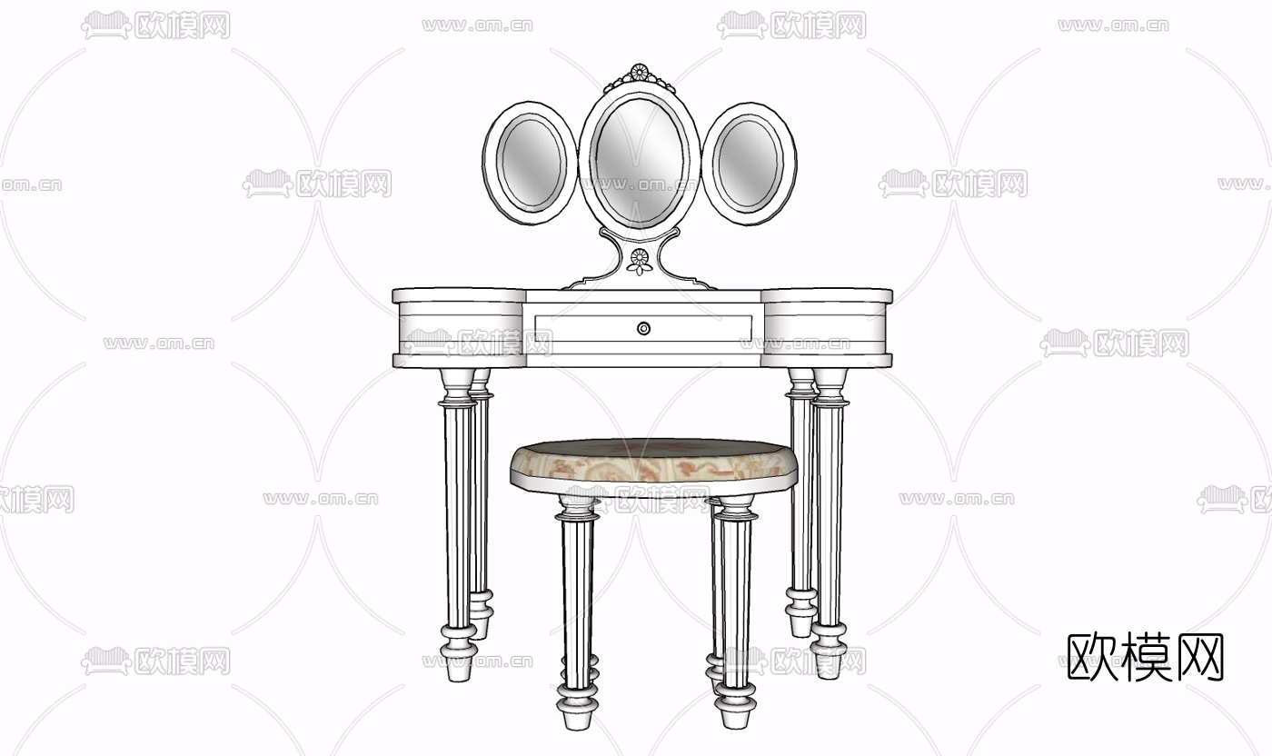 美式实木梳妆台免费su模型下载