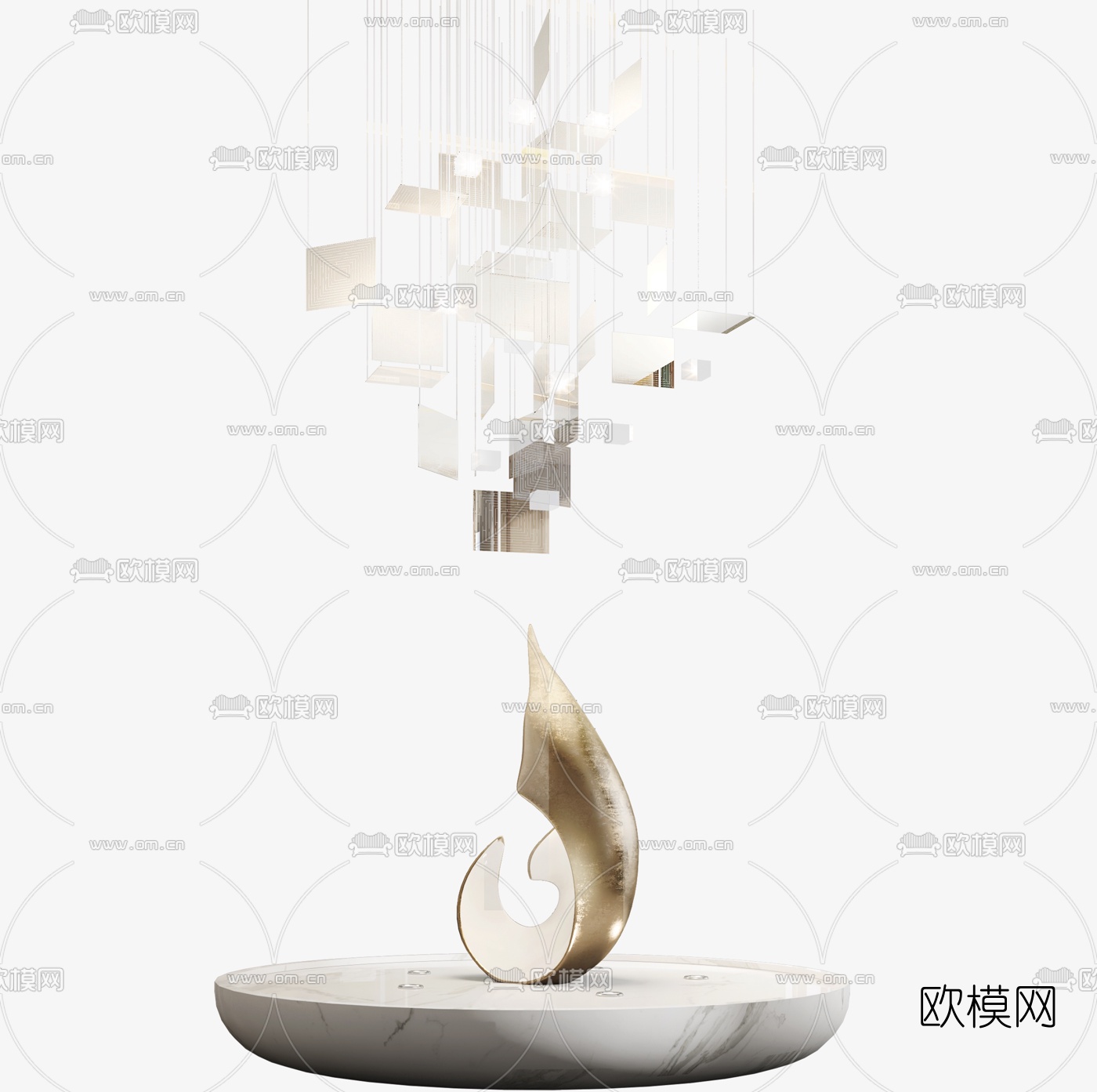 现代艺术金属雕塑3d模型下载（渲染图1）